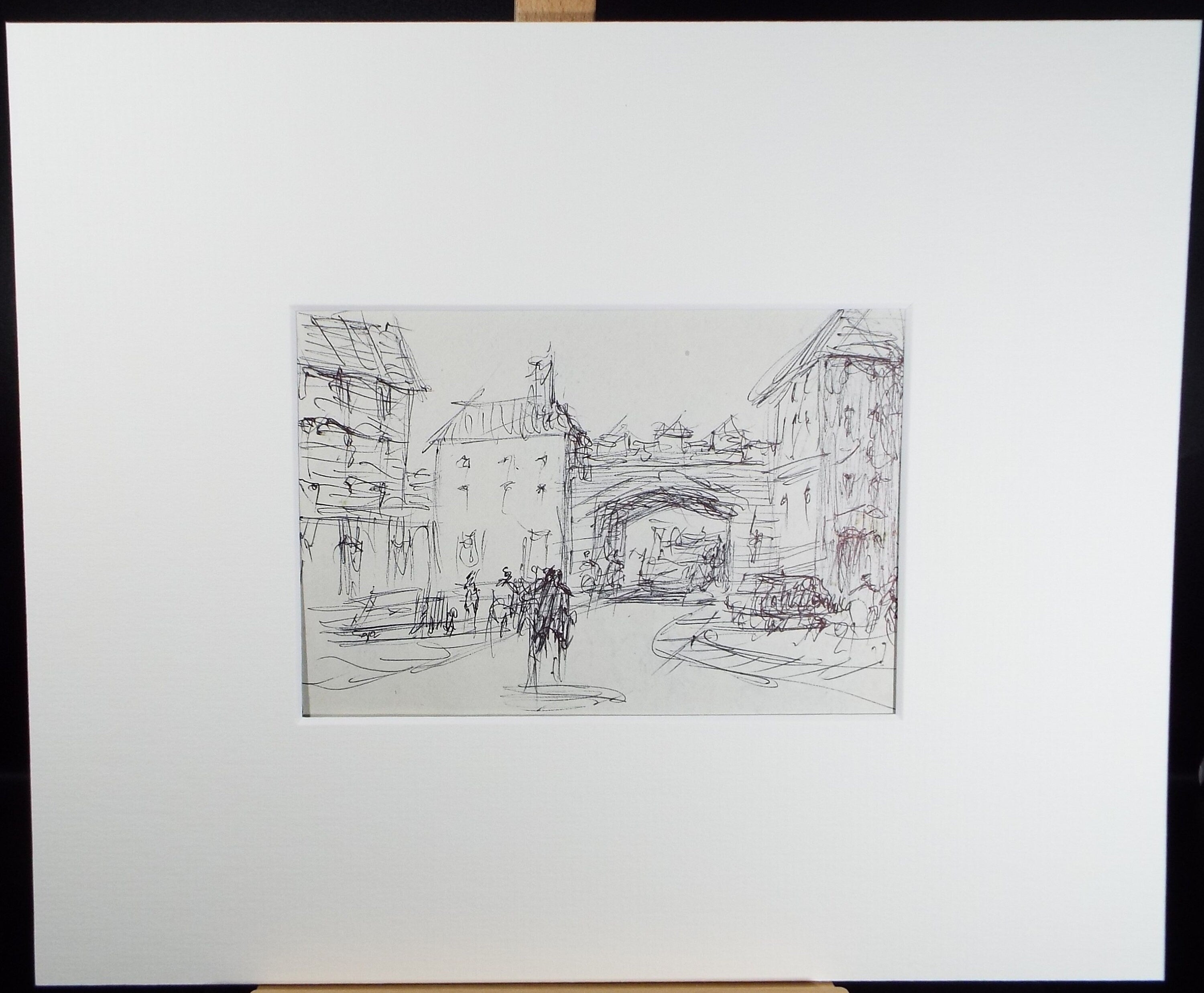 Original Pen & Ink drawing, 'Street with Figures', Hugh McKenzie (1909-2005), Mid 20th Century