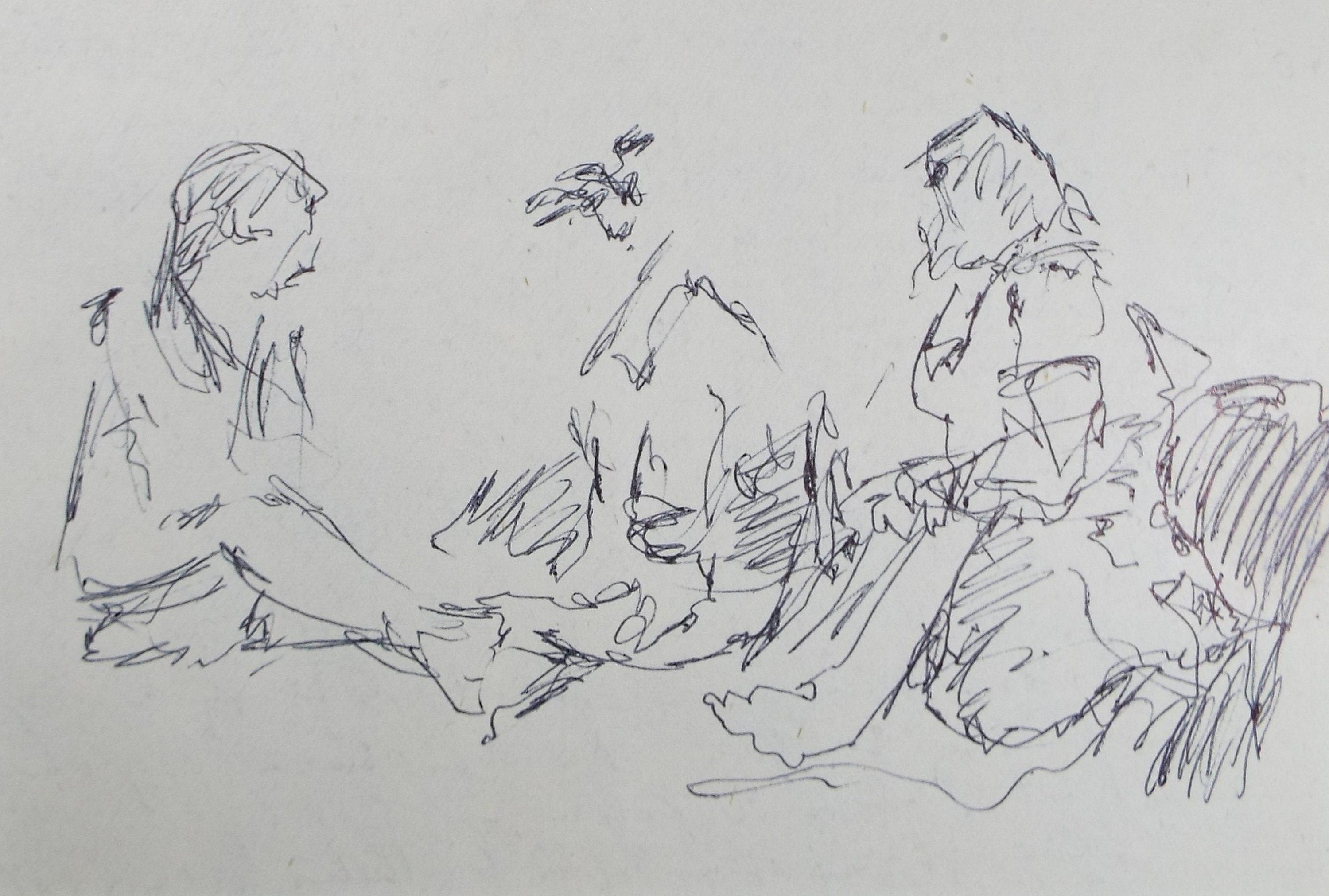 Original Pen & Ink drawing, 'Group of Figures', Hugh McKenzie (1909-2005), Mid 20th Century