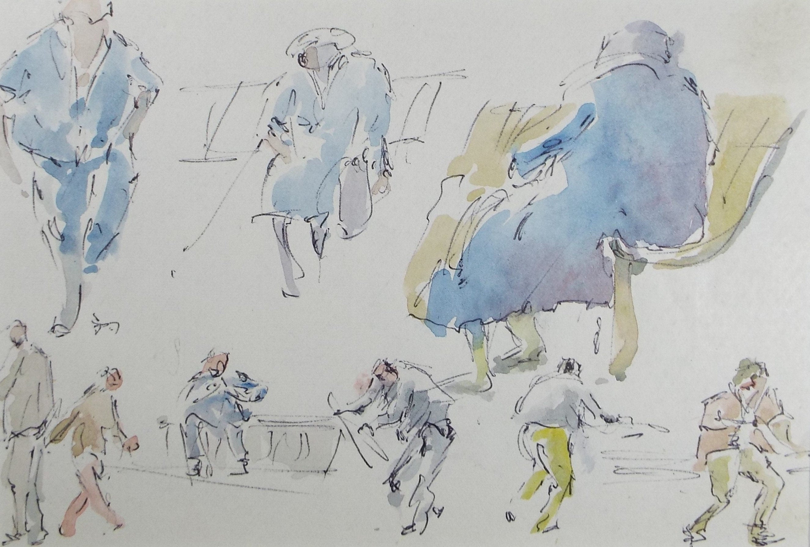 Original Watercolour drawing, 'Group of Figures', Hugh McKenzie (1909-2005), Mid 20th Century