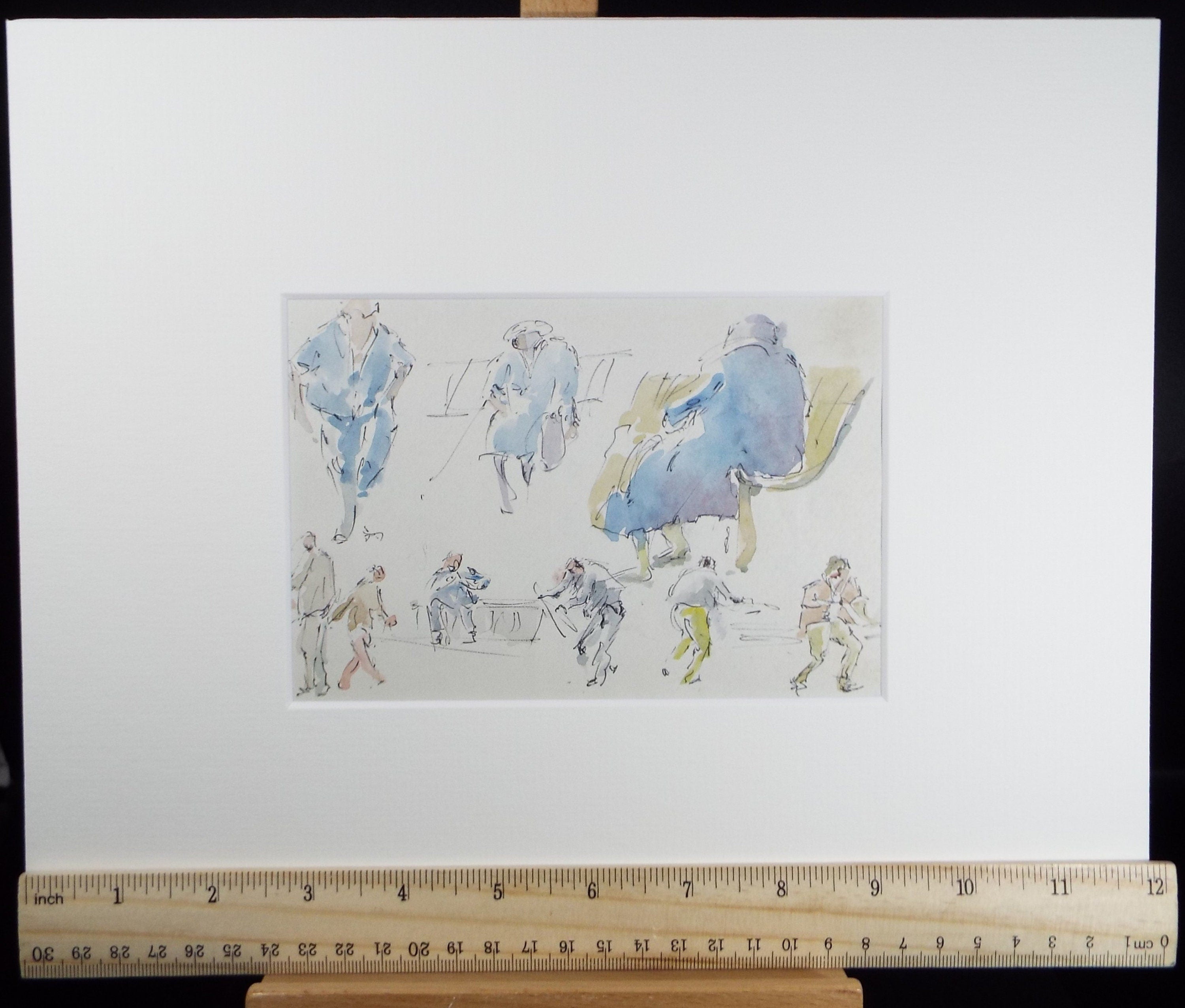 Original Watercolour drawing, 'Group of Figures', Hugh McKenzie (1909-2005), Mid 20th Century