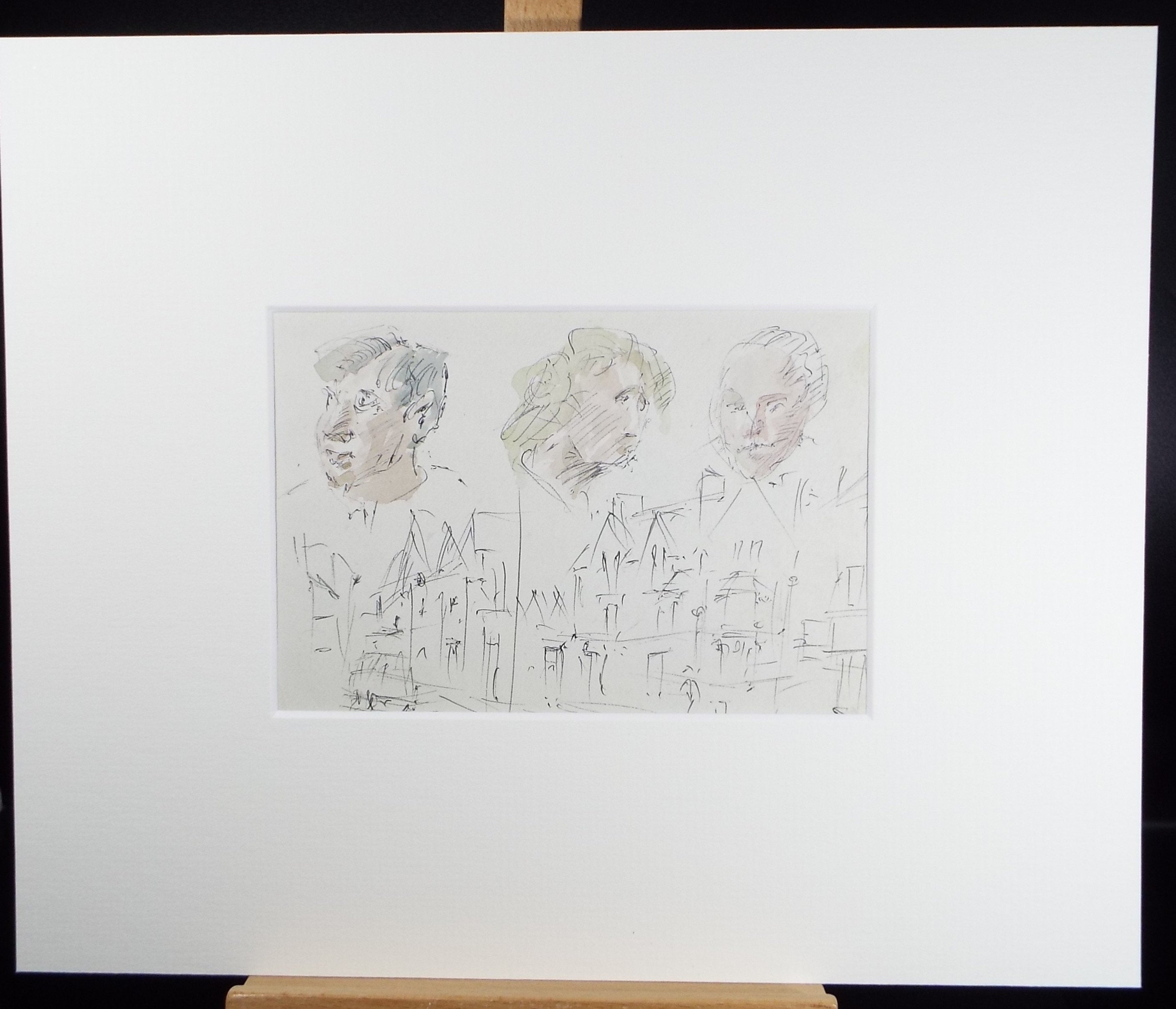 Original Watercolour drawing, 'Heads above a Street', Hugh McKenzie (1909-2005), Mid 20th Century