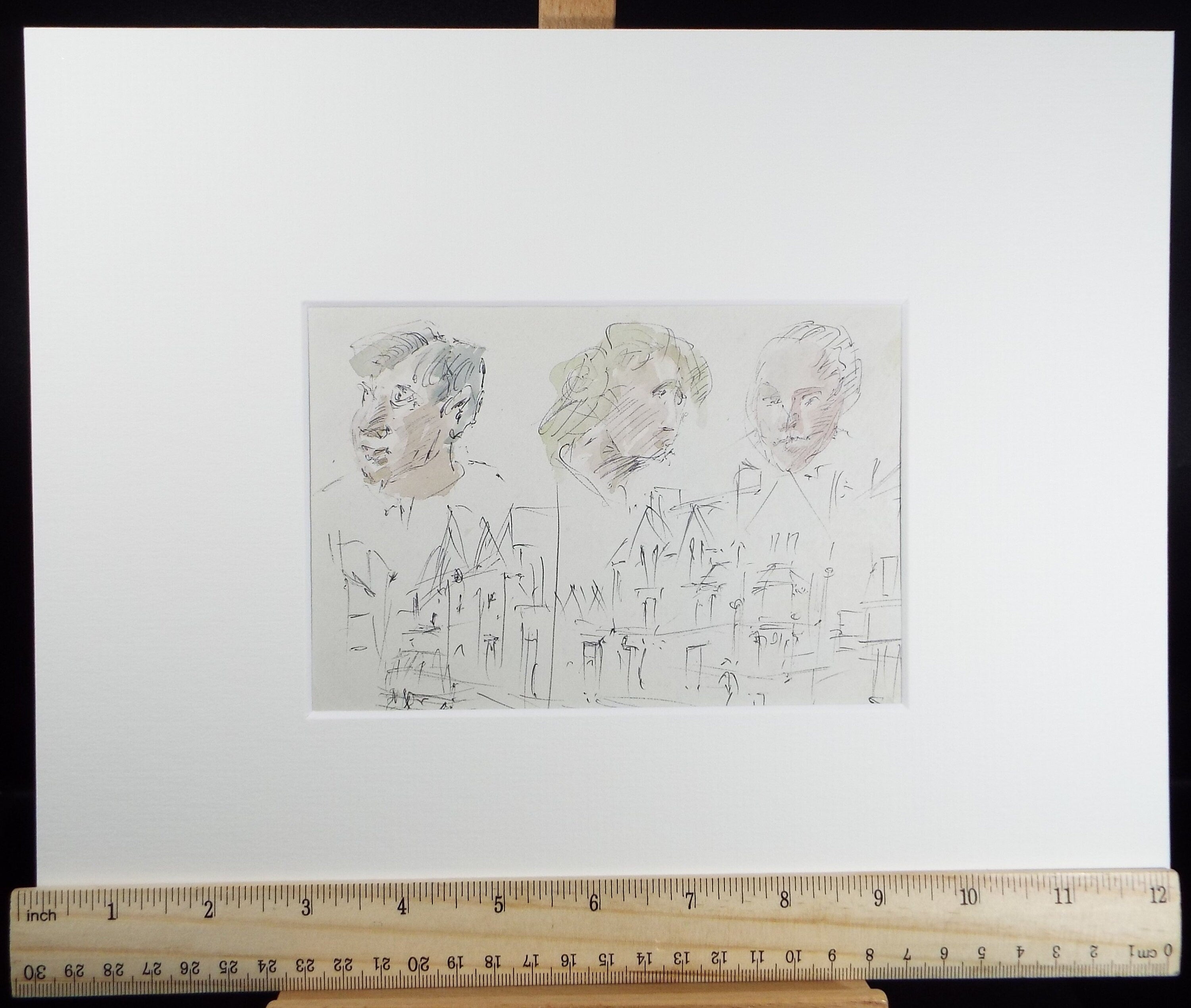 Original Watercolour drawing, 'Heads above a Street', Hugh McKenzie (1909-2005), Mid 20th Century
