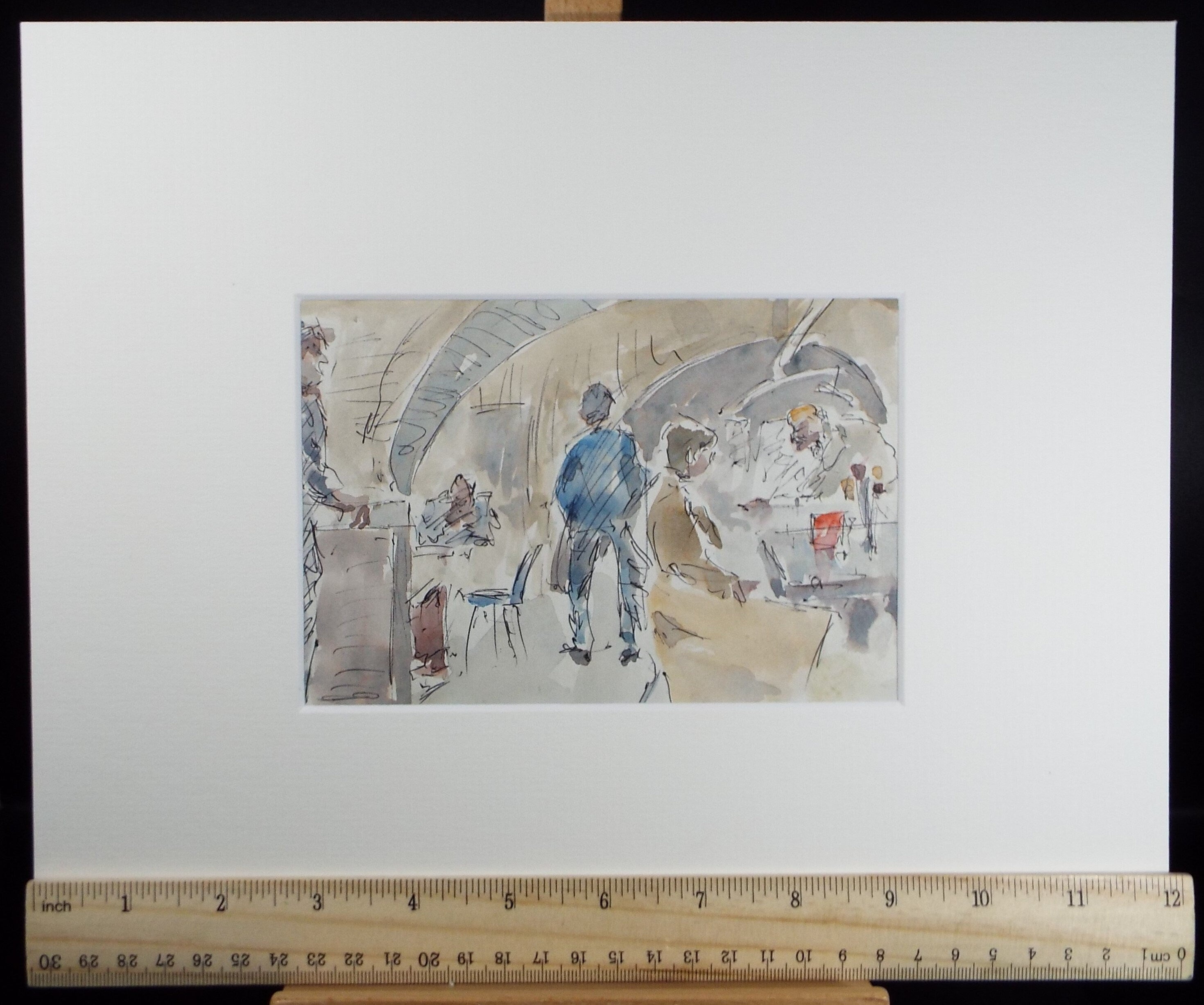 Original Watercolour drawing, 'Figures in a Restaurant', Hugh McKenzie (1909-2005), Mid 20th Century