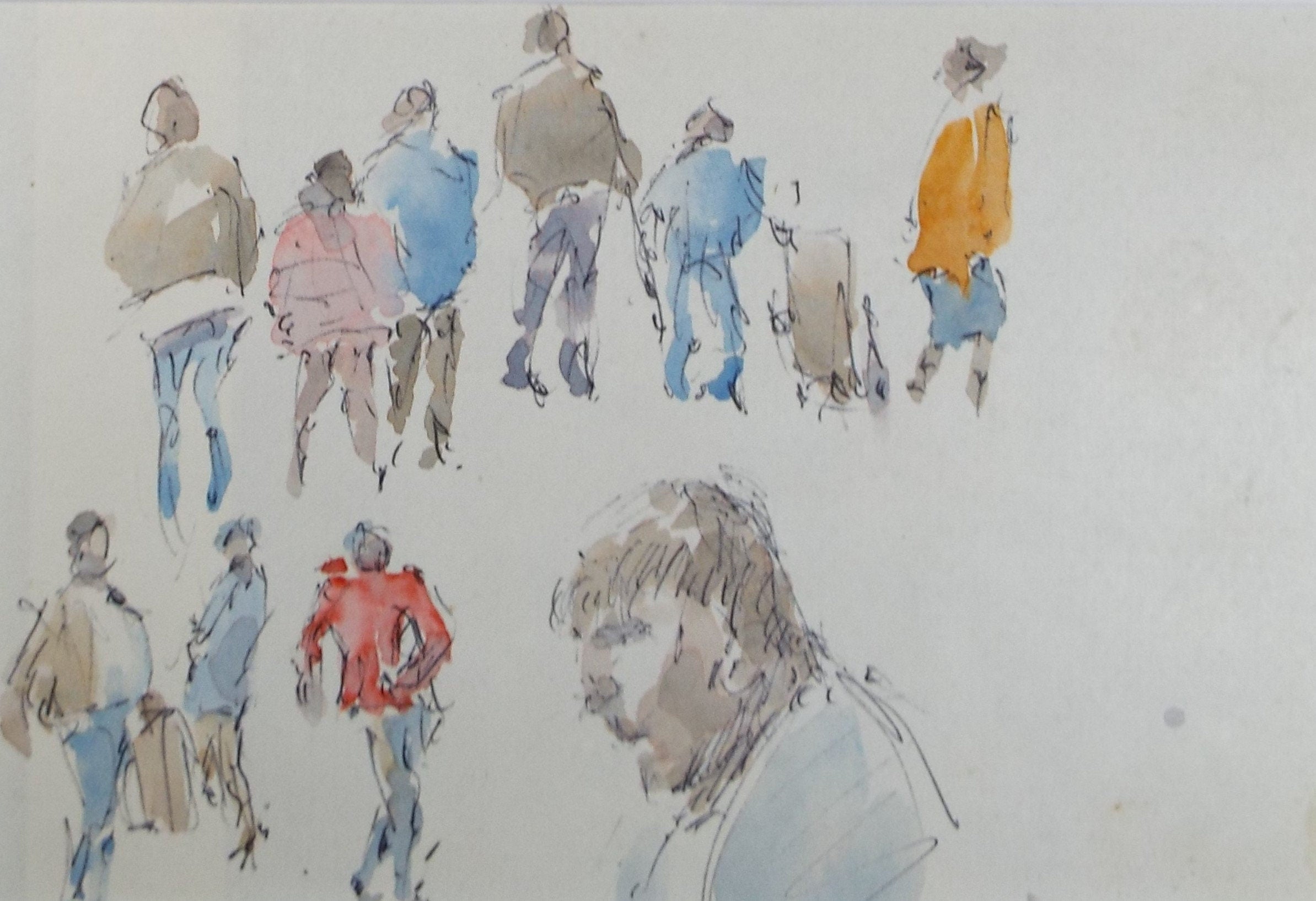 Original Watercolour drawing, 'Group of Figures', Hugh McKenzie (1909-2005), Mid 20th Century