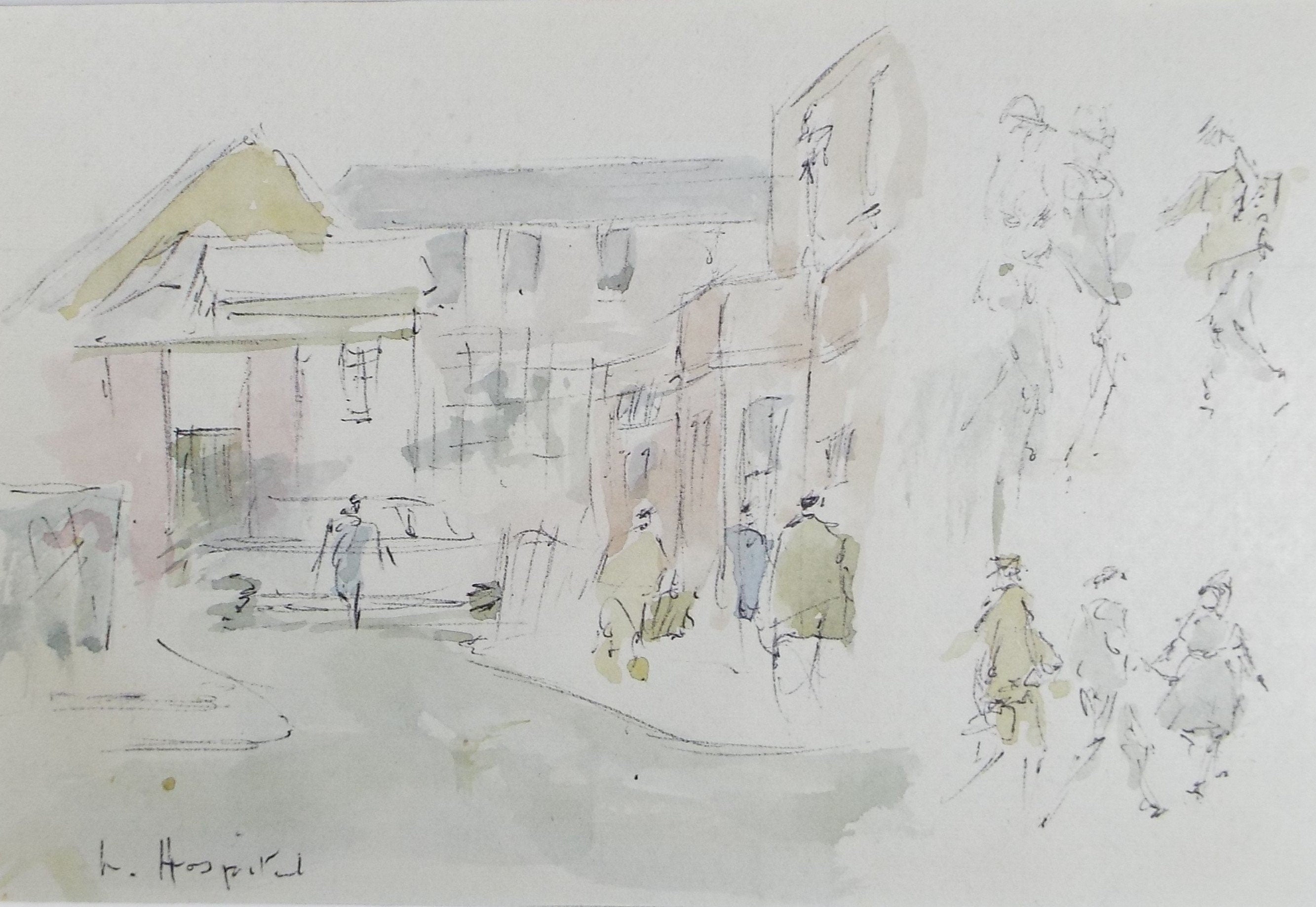 Original Watercolour drawing, 'Lewisham Hospital', Hugh McKenzie (1909-2005), Mid 20th Century