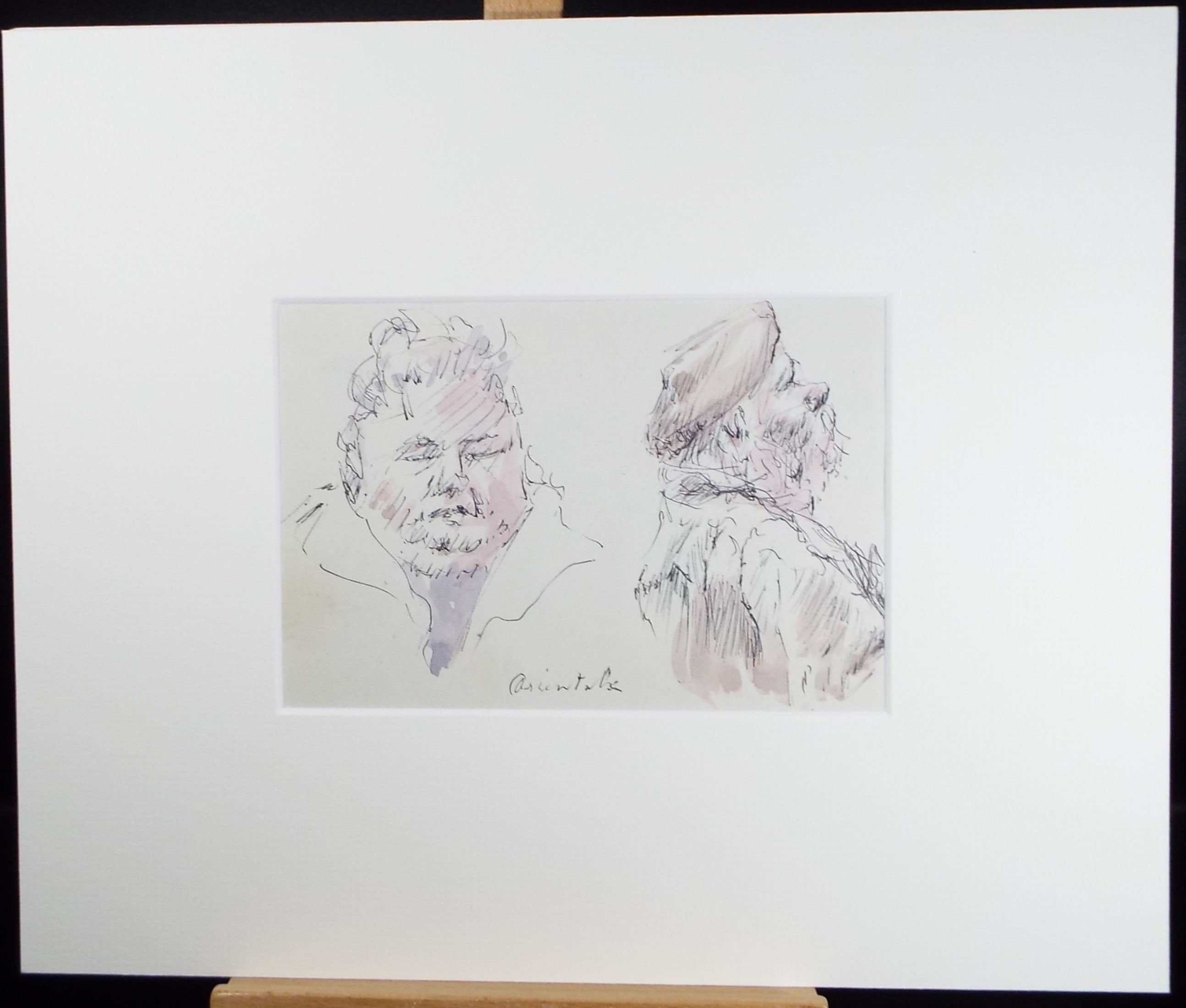 Original Watercolour drawing, 'Head Studies', Hugh McKenzie (1909-2005), Mid 20th Century