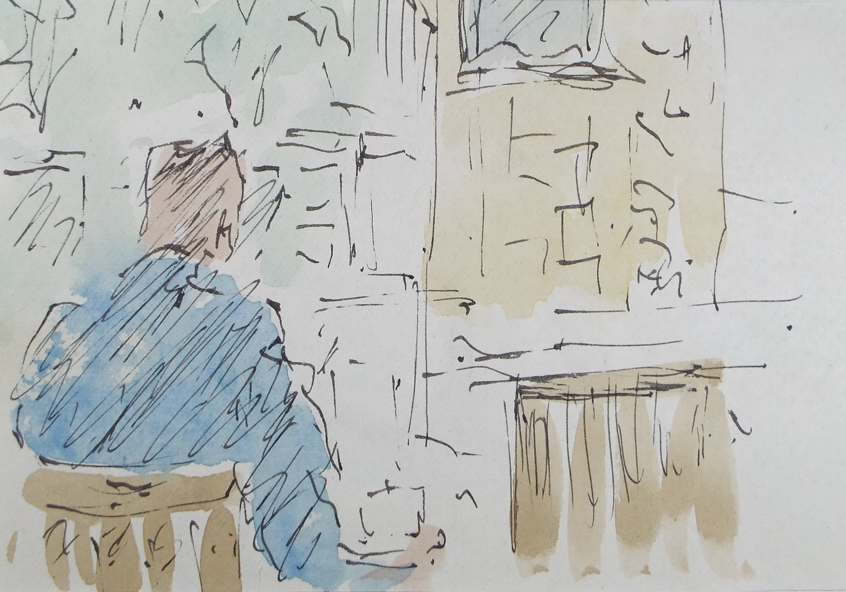 Original Watercolour drawing, 'Figure in a Chair', Hugh McKenzie (1909-2005), Mid 20th Century