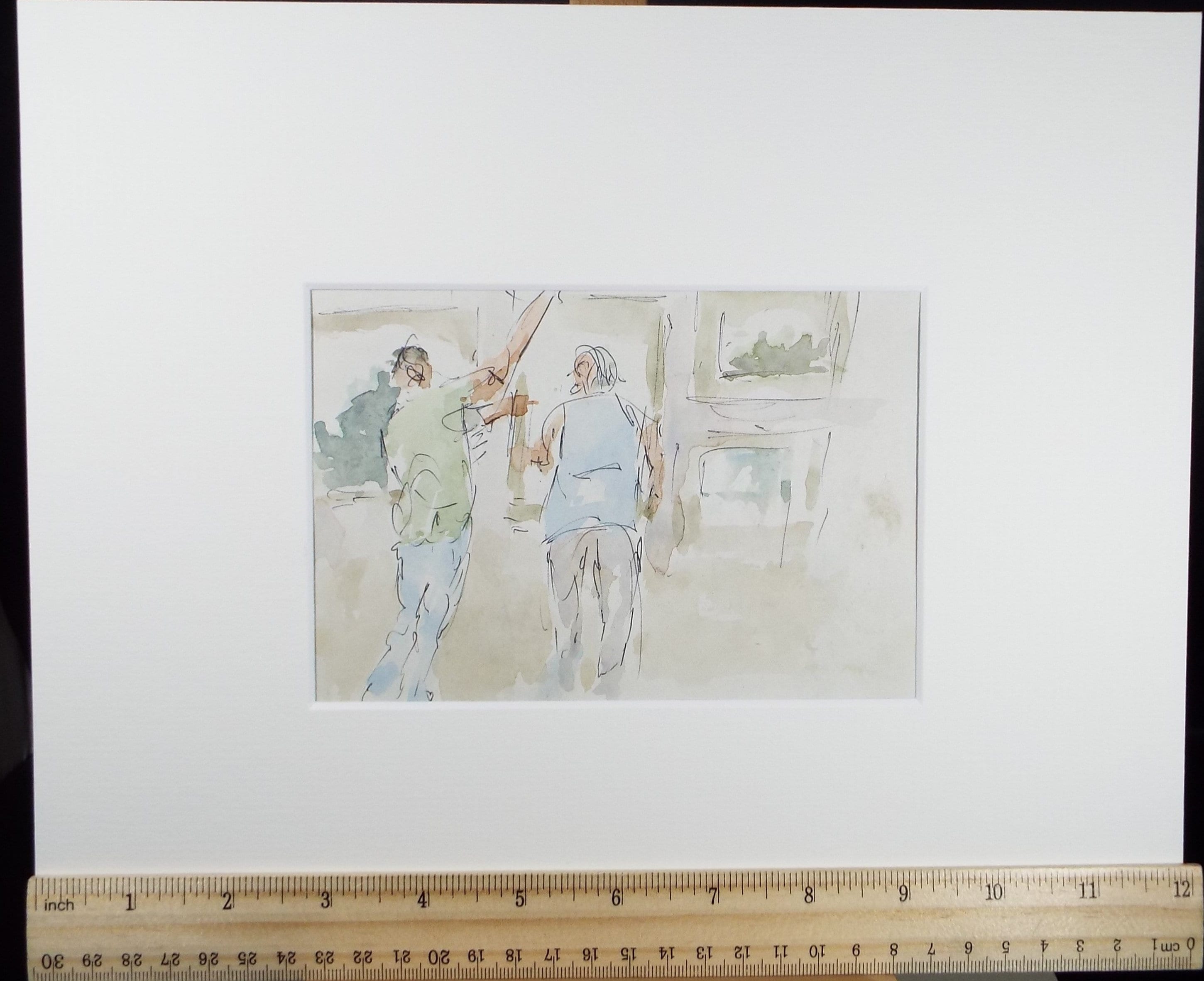 Original Watercolour drawing, 'Two Figures', Hugh McKenzie (1909-2005), Mid 20th Century