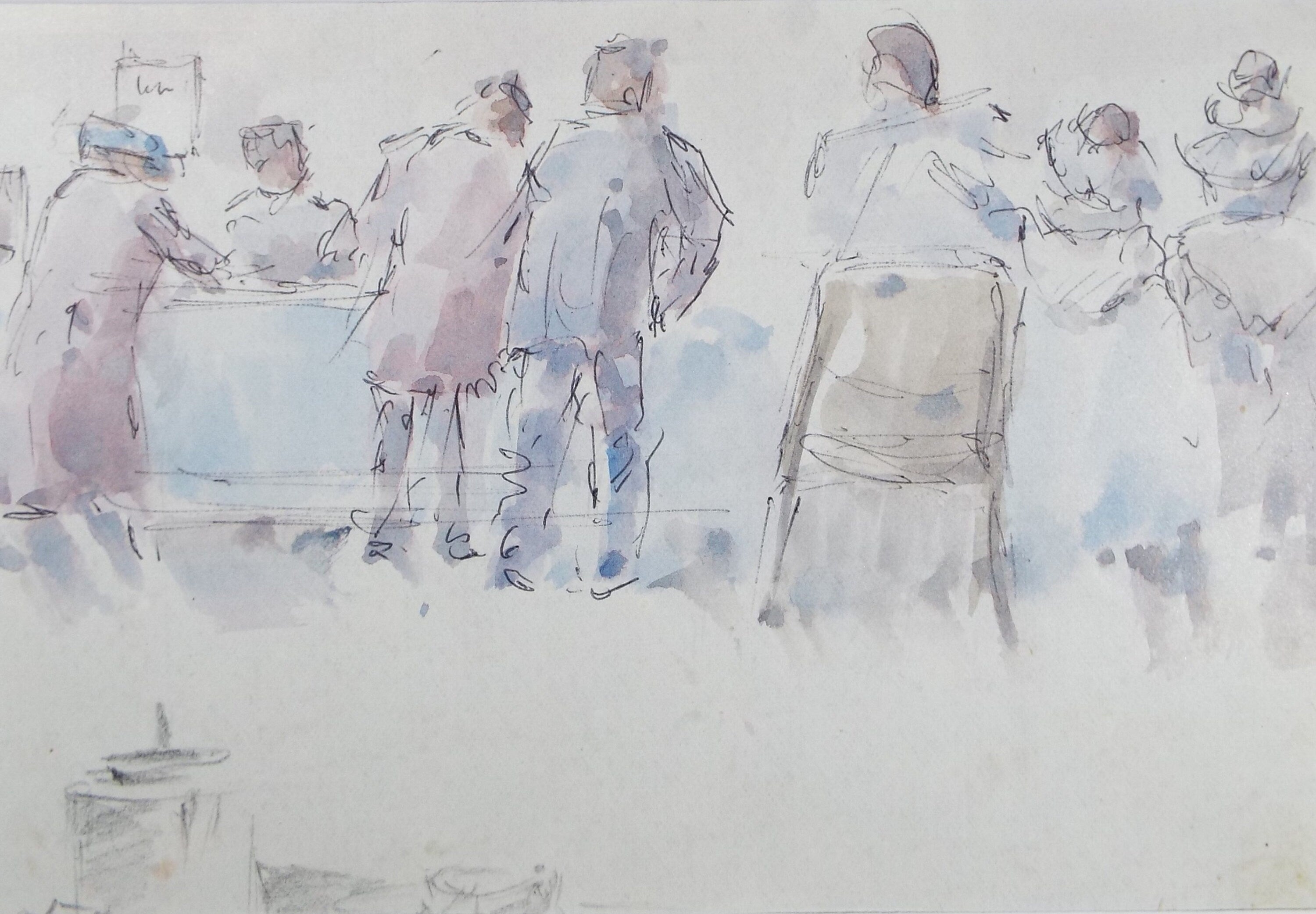 Original Watercolour drawing, 'Figures at the Bar', Hugh McKenzie (1909-2005), Mid 20th Century