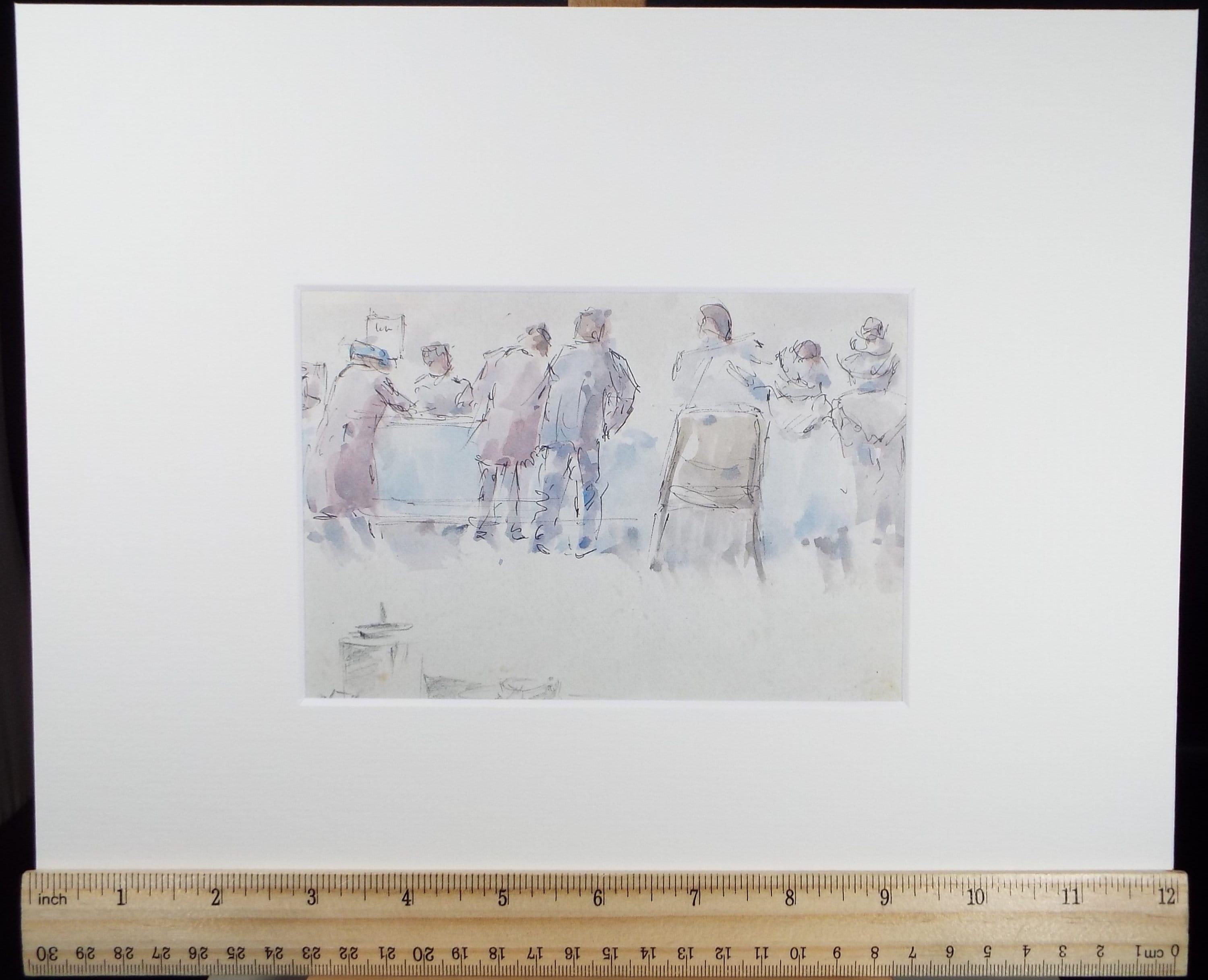 Original Watercolour drawing, 'Figures at the Bar', Hugh McKenzie (1909-2005), Mid 20th Century