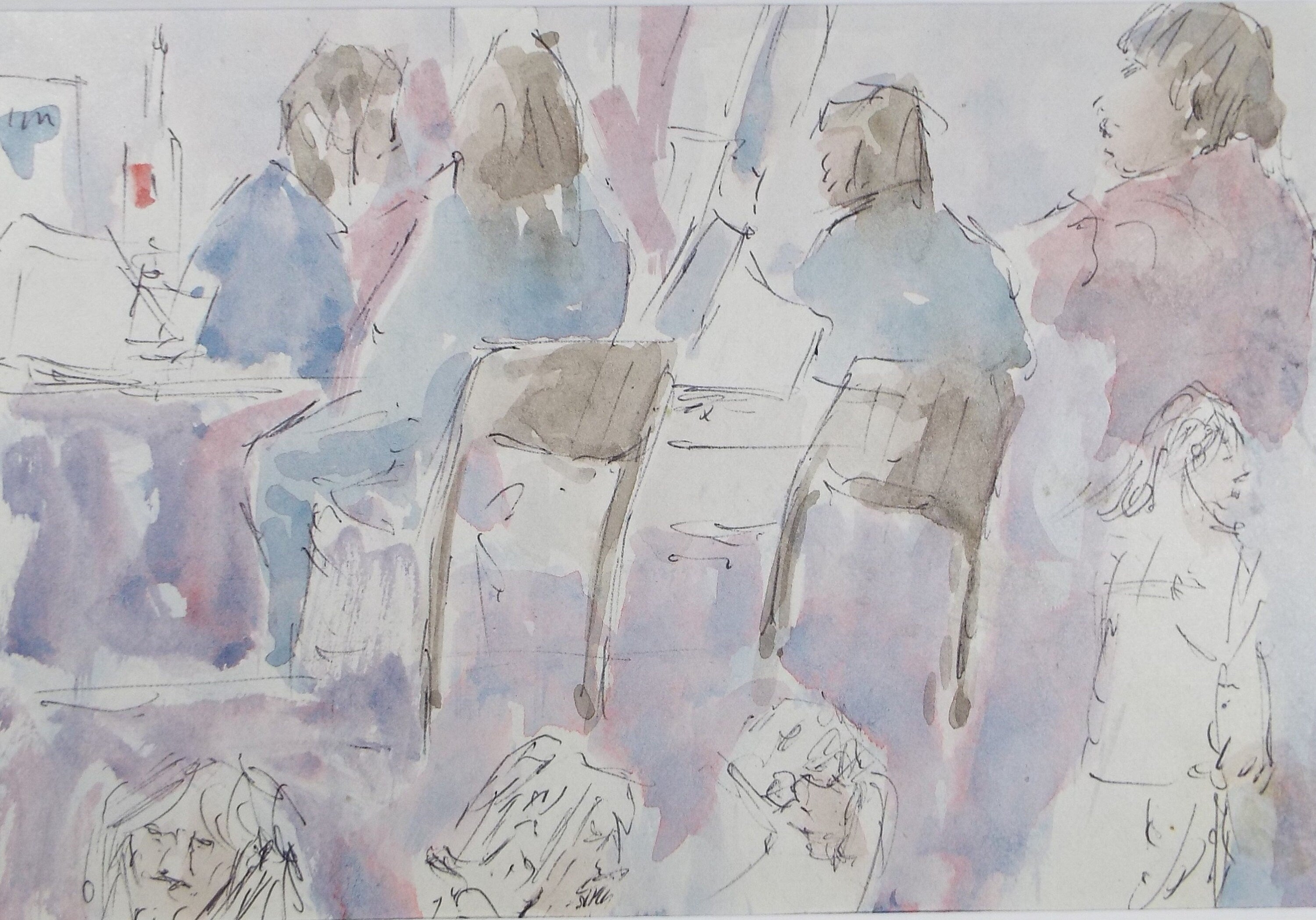 Original Watercolour drawing, 'Figures in the Club', Hugh McKenzie (1909-2005), Mid 20th Century