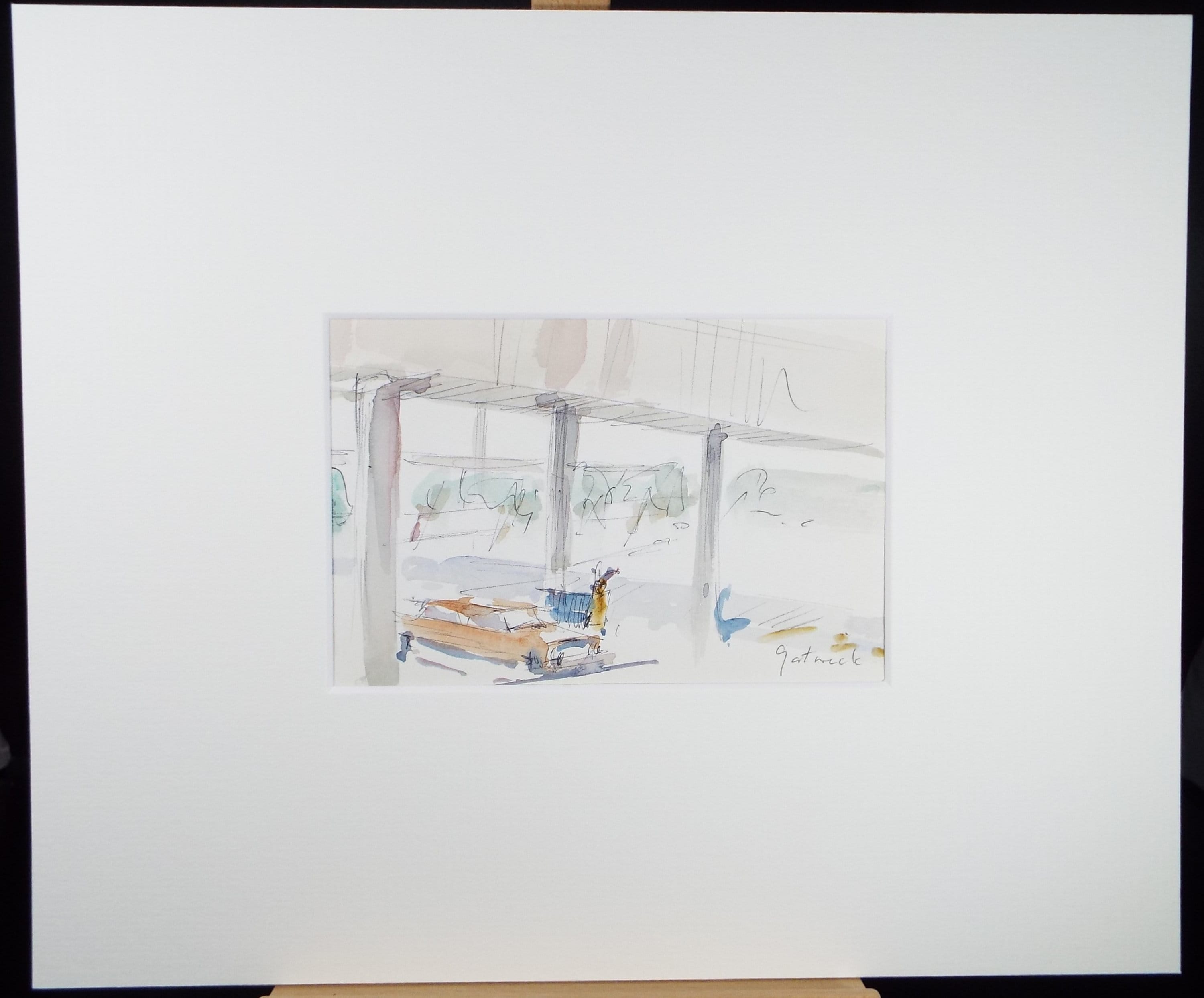 Original Watercolour drawing, 'Gatwick airport', Hugh McKenzie (1909-2005), Mid 20th Century