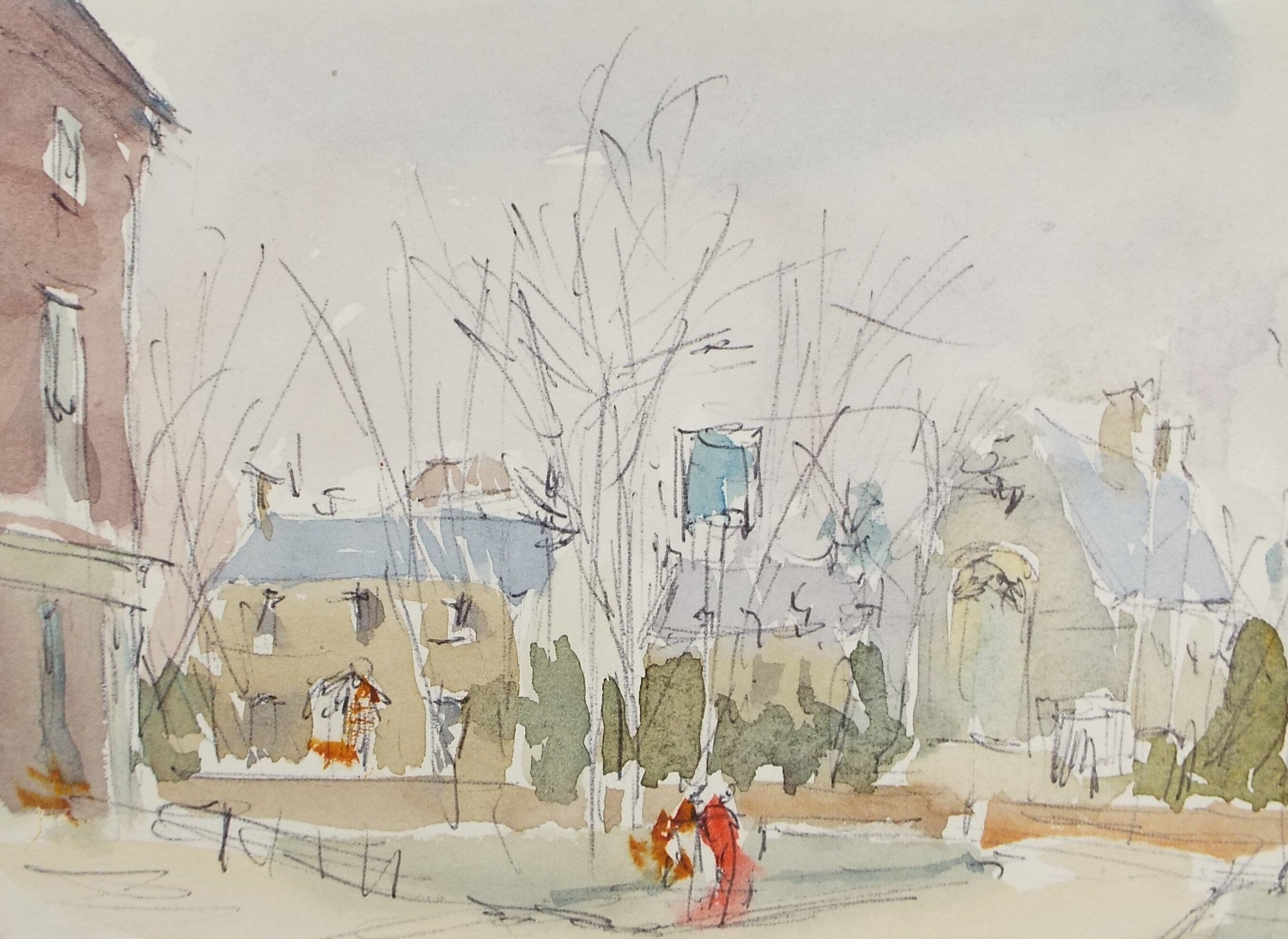 Original Watercolour drawing, 'Suburban Streetscape', Hugh McKenzie (1909-2005), Mid 20th Century