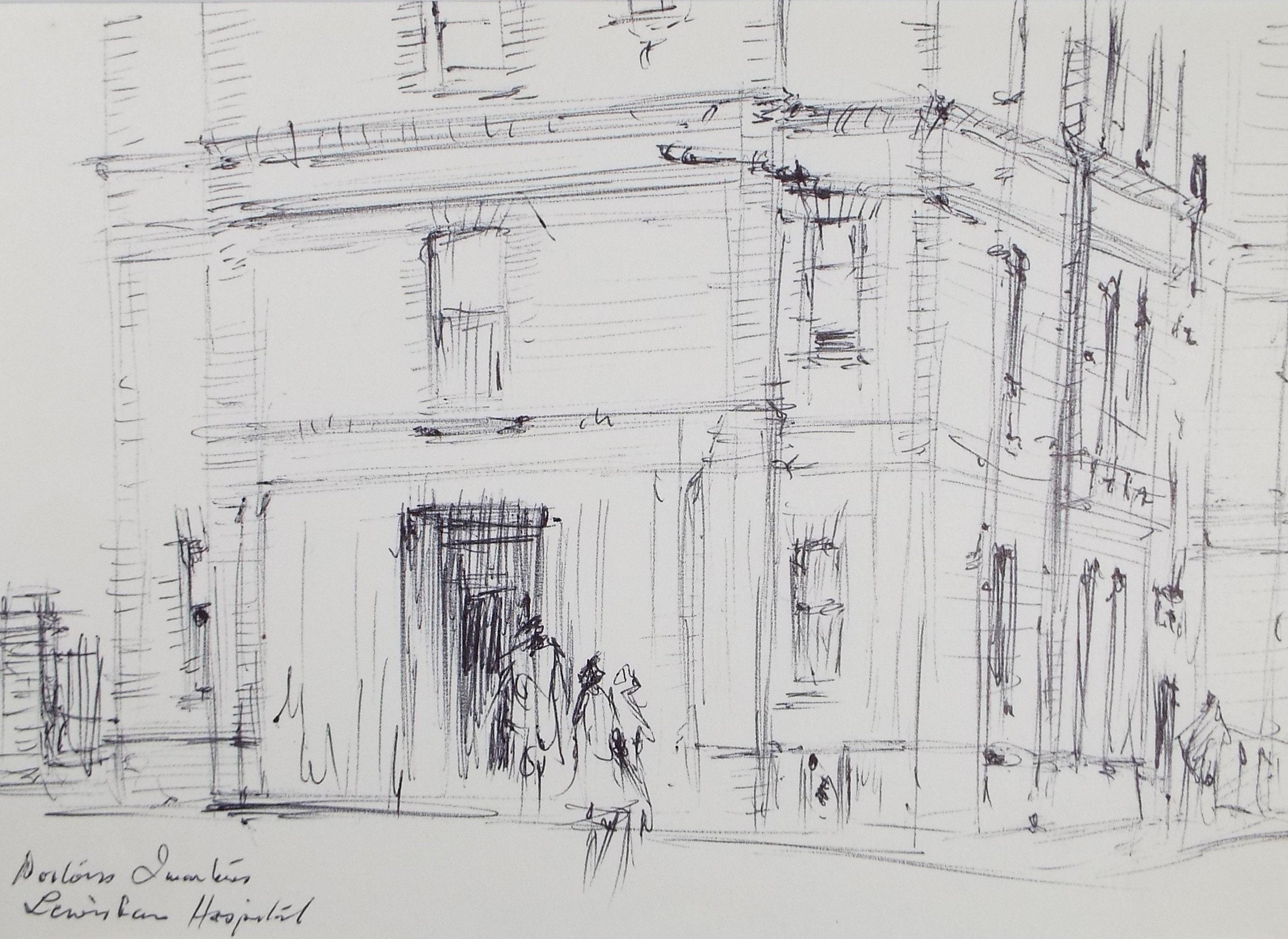 Original Pen & Ink drawing, 'Lewisham Hospital', Hugh McKenzie (1909-2005), Mid 20th Century