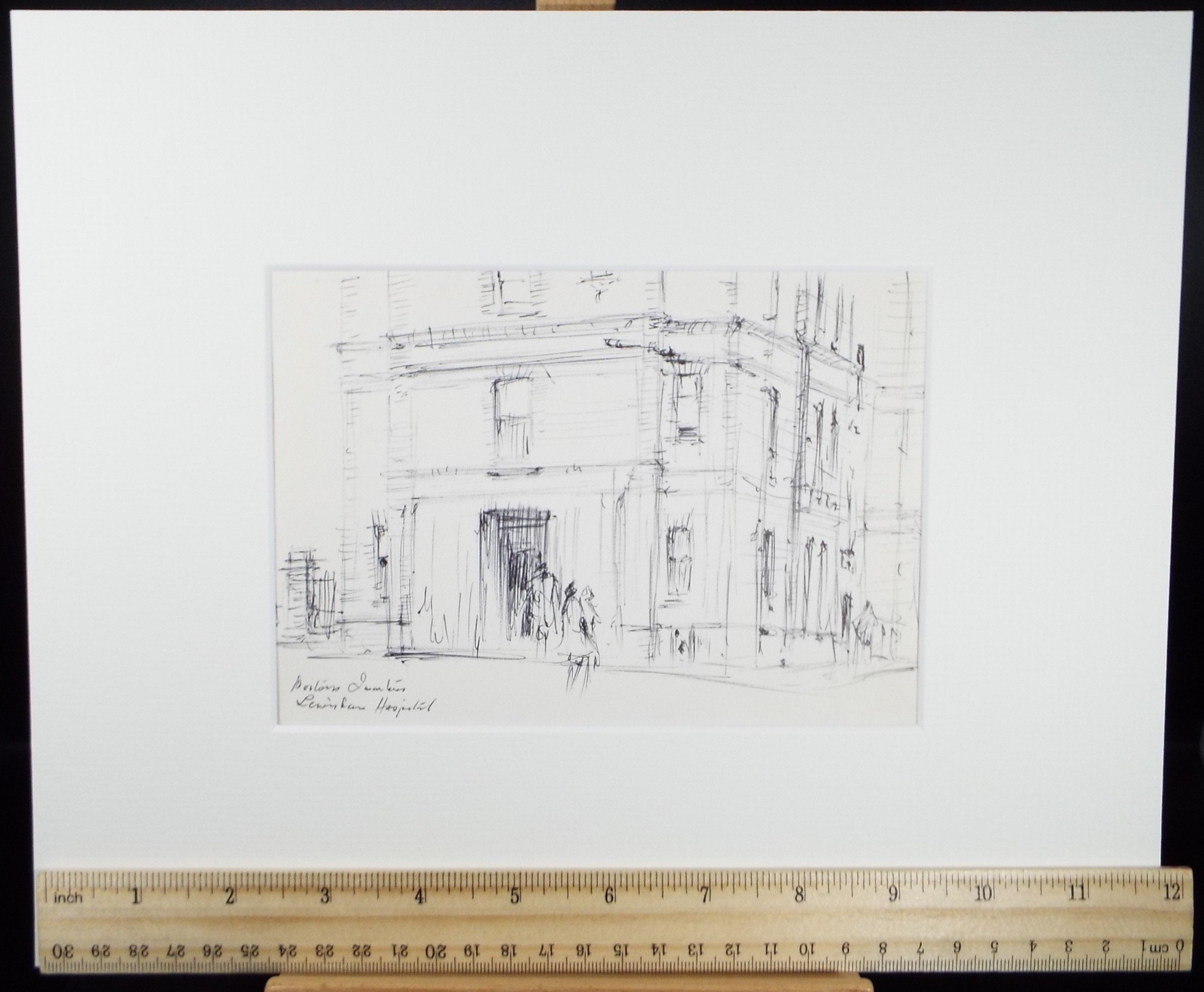 Original Pen & Ink drawing, 'Lewisham Hospital', Hugh McKenzie (1909-2005), Mid 20th Century