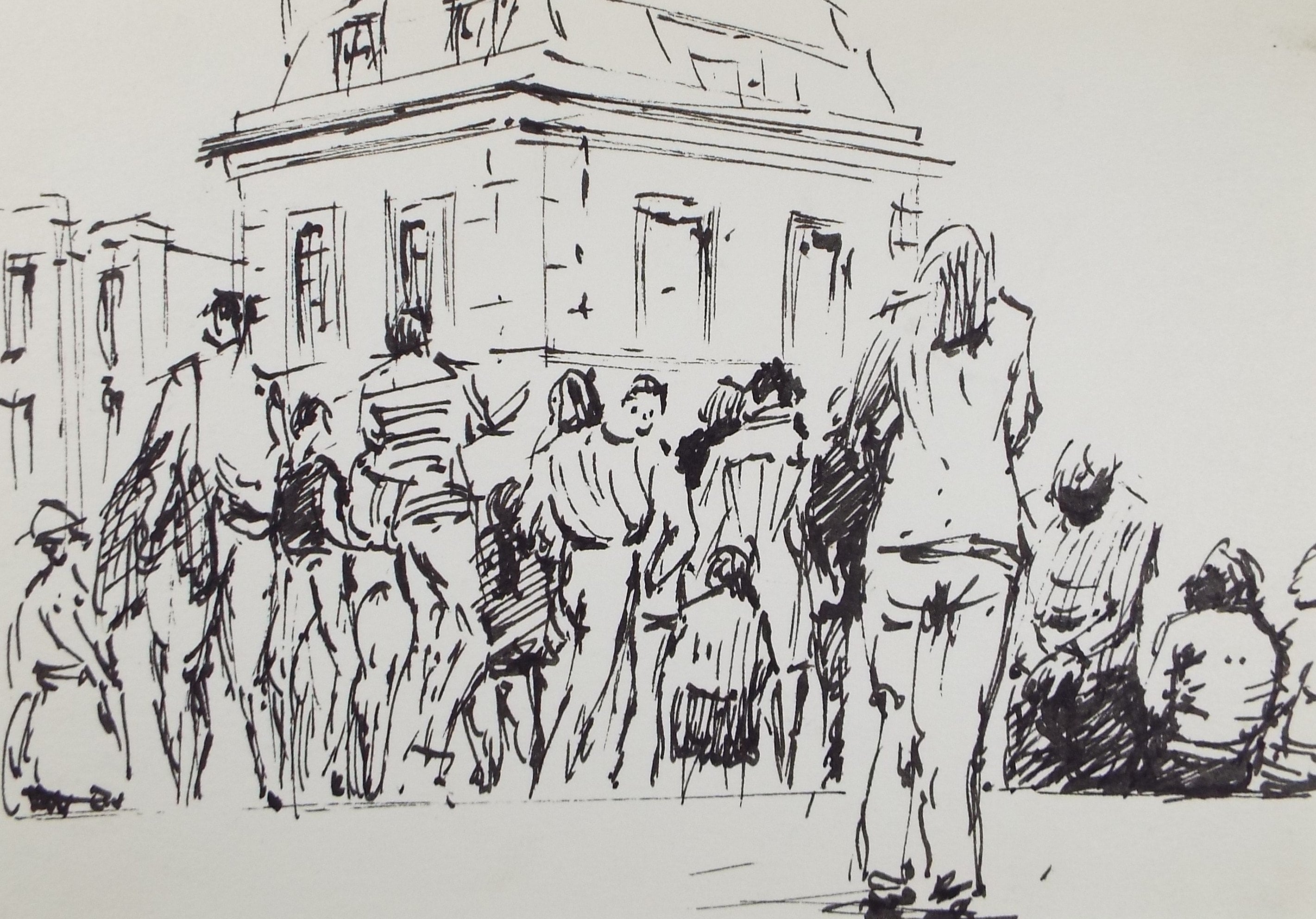 Original Pen & ink drawing, 'Group of Figures', Hugh McKenzie (1909-2005), Mid 20th Century