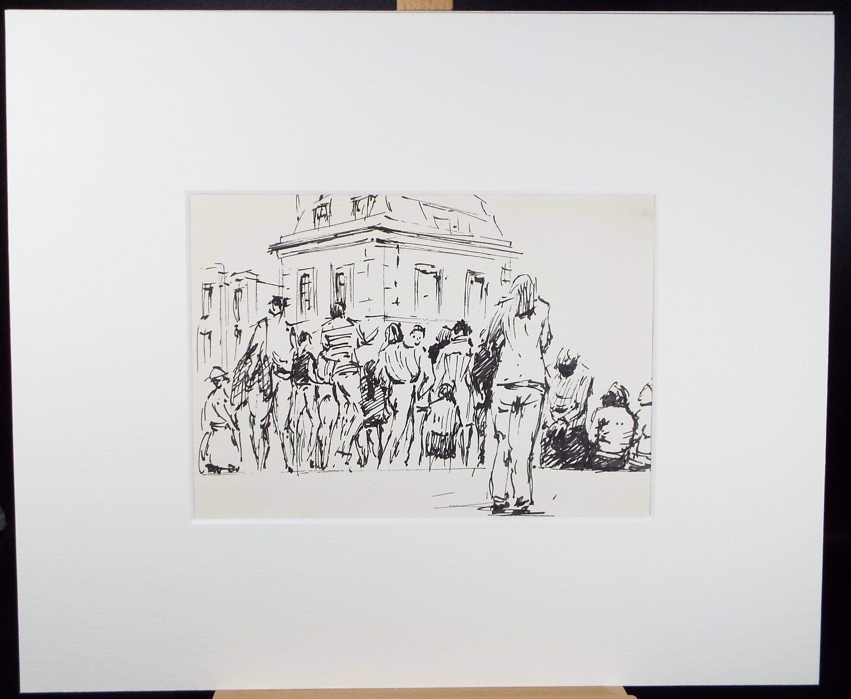 Original Pen & ink drawing, 'Group of Figures', Hugh McKenzie (1909-2005), Mid 20th Century