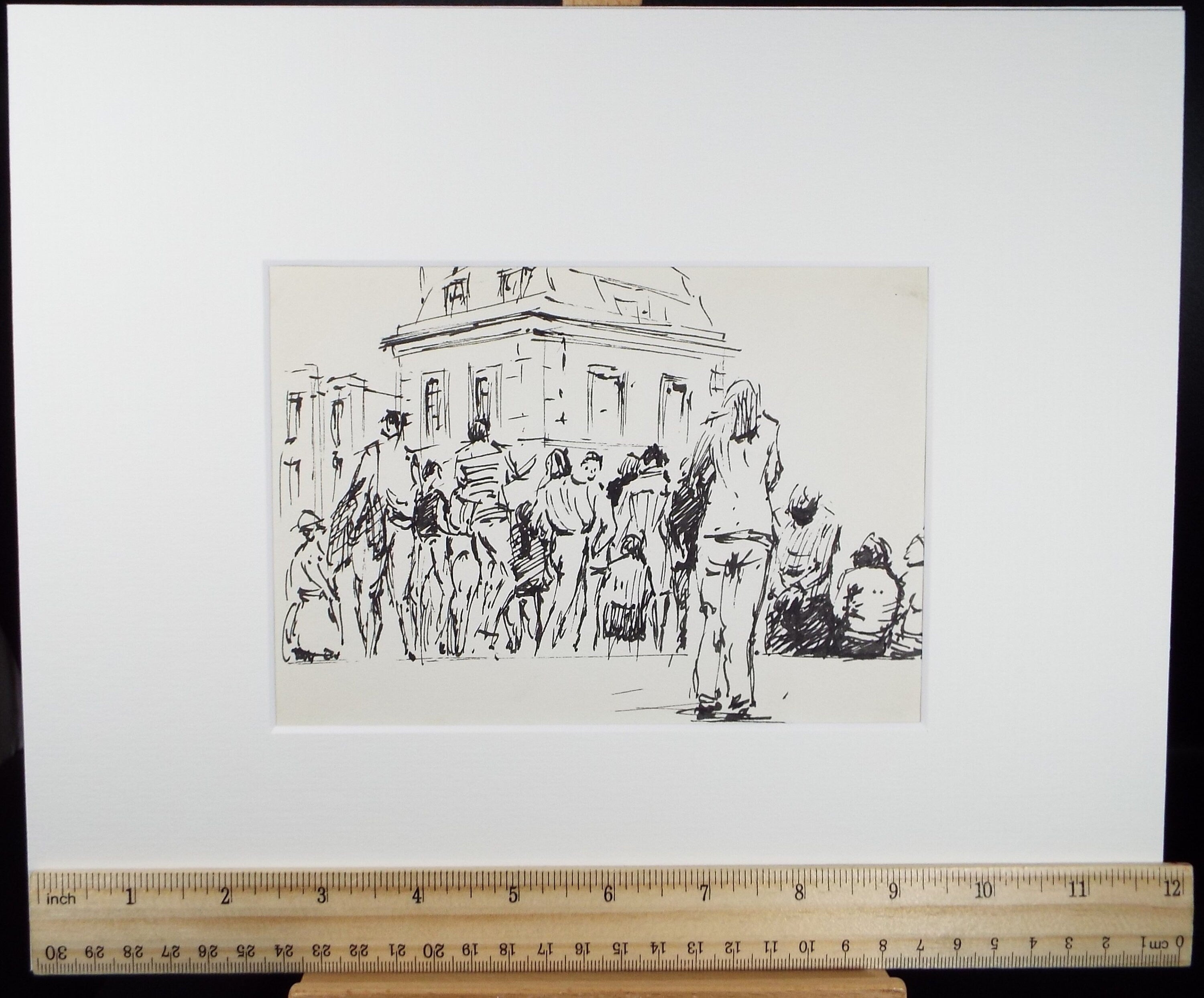Original Pen & ink drawing, 'Group of Figures', Hugh McKenzie (1909-2005), Mid 20th Century