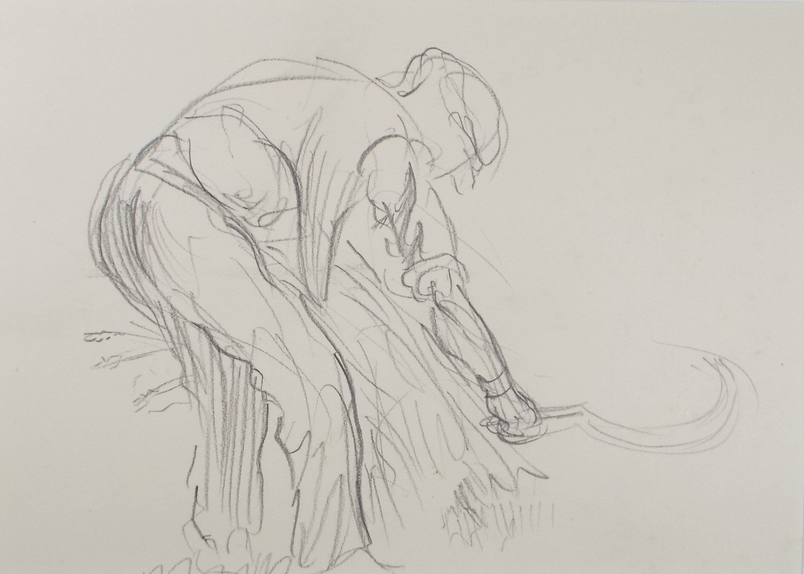 Original Pencil Sketch,'Farmworker with Sickle', Helen Collins (1921-1990), circa 1938/9