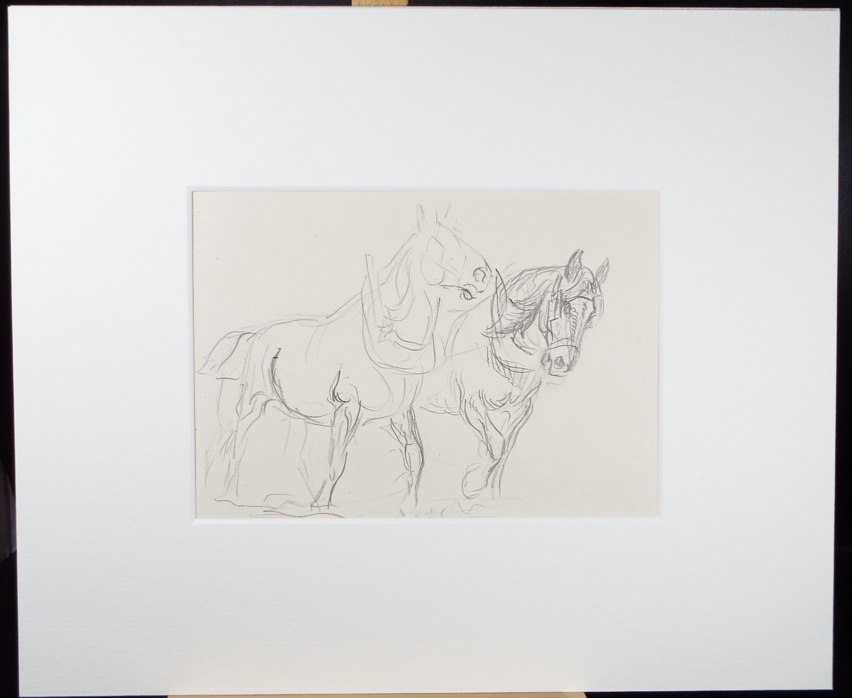 Original Pencil Sketch,'Study of Heavy Horses', Helen Collins (1921-1990), circa 1938/9