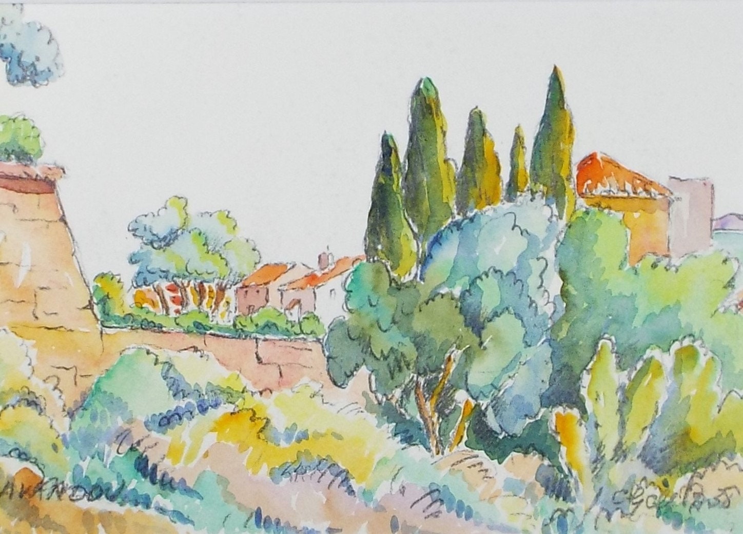 Original Watercolour & ink, 'Continental Landscape', Cicely Glyn de Beers (1891-1973), Dated 1938