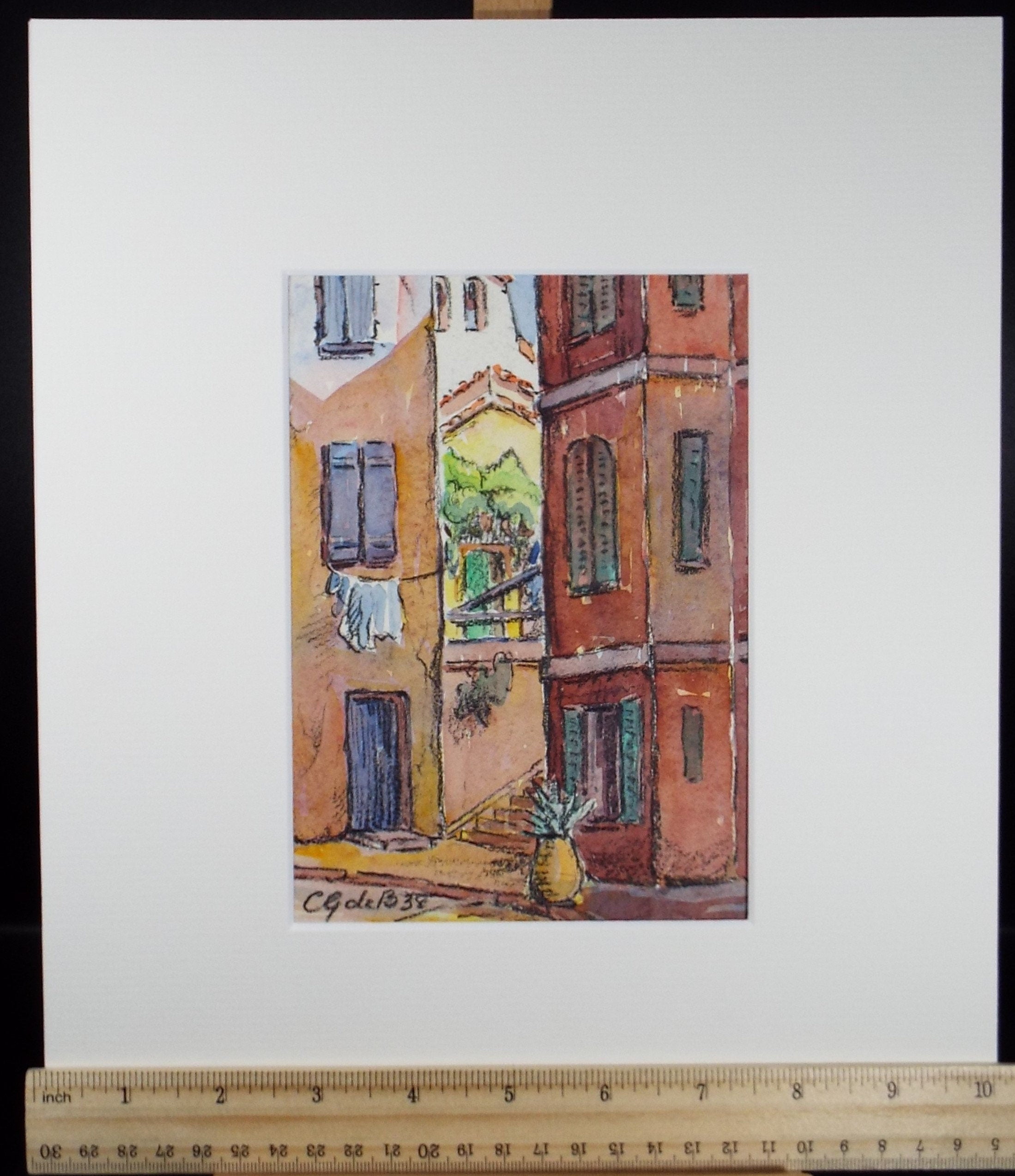 Original Watercolour & ink, 'Continental Street', Cicely Glyn de Beers (1891-1973), Dated 1938