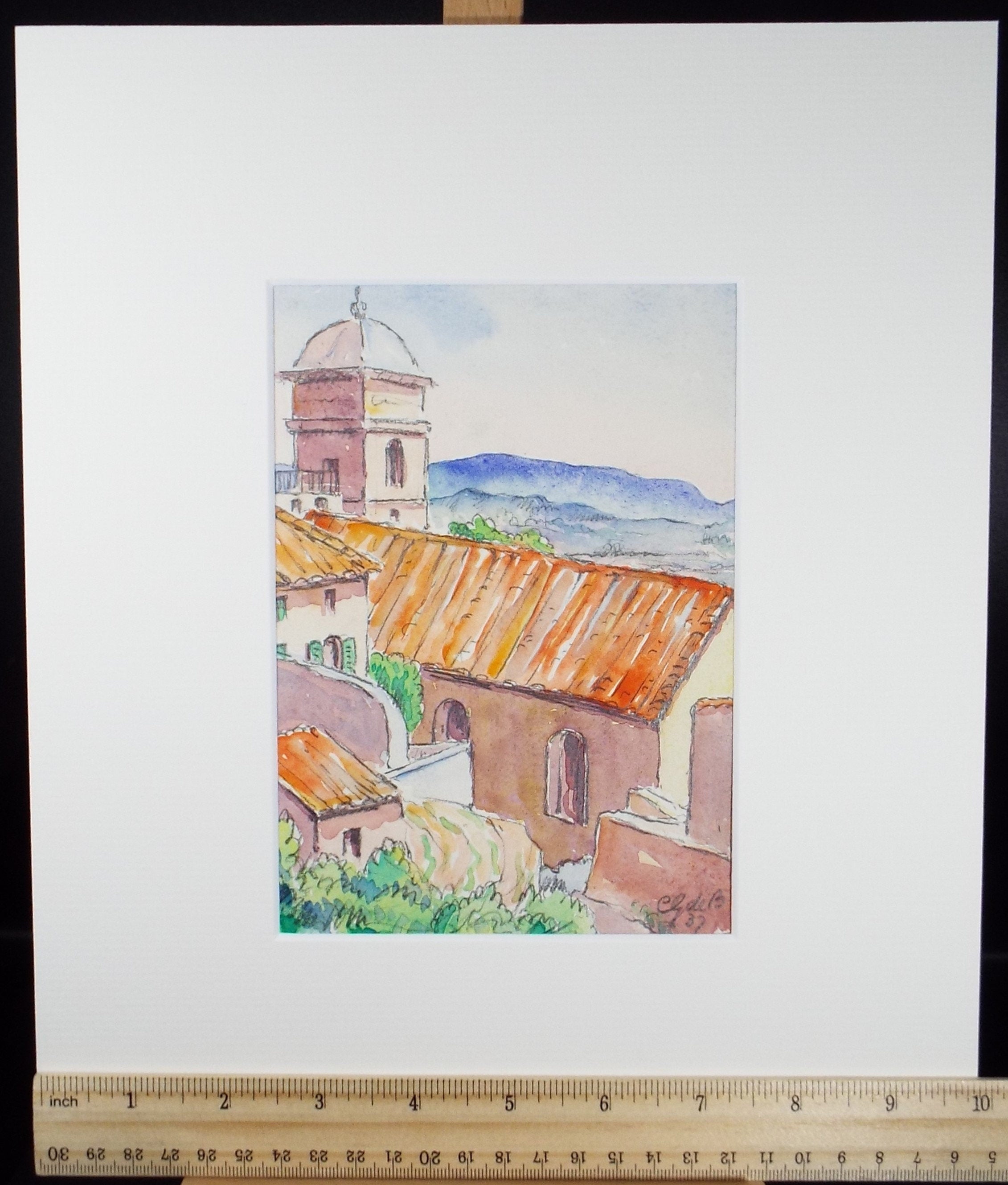 Original Watercolour & ink, 'Continental Church', Cicely Glyn de Beers (1891-1973), Dated 1937