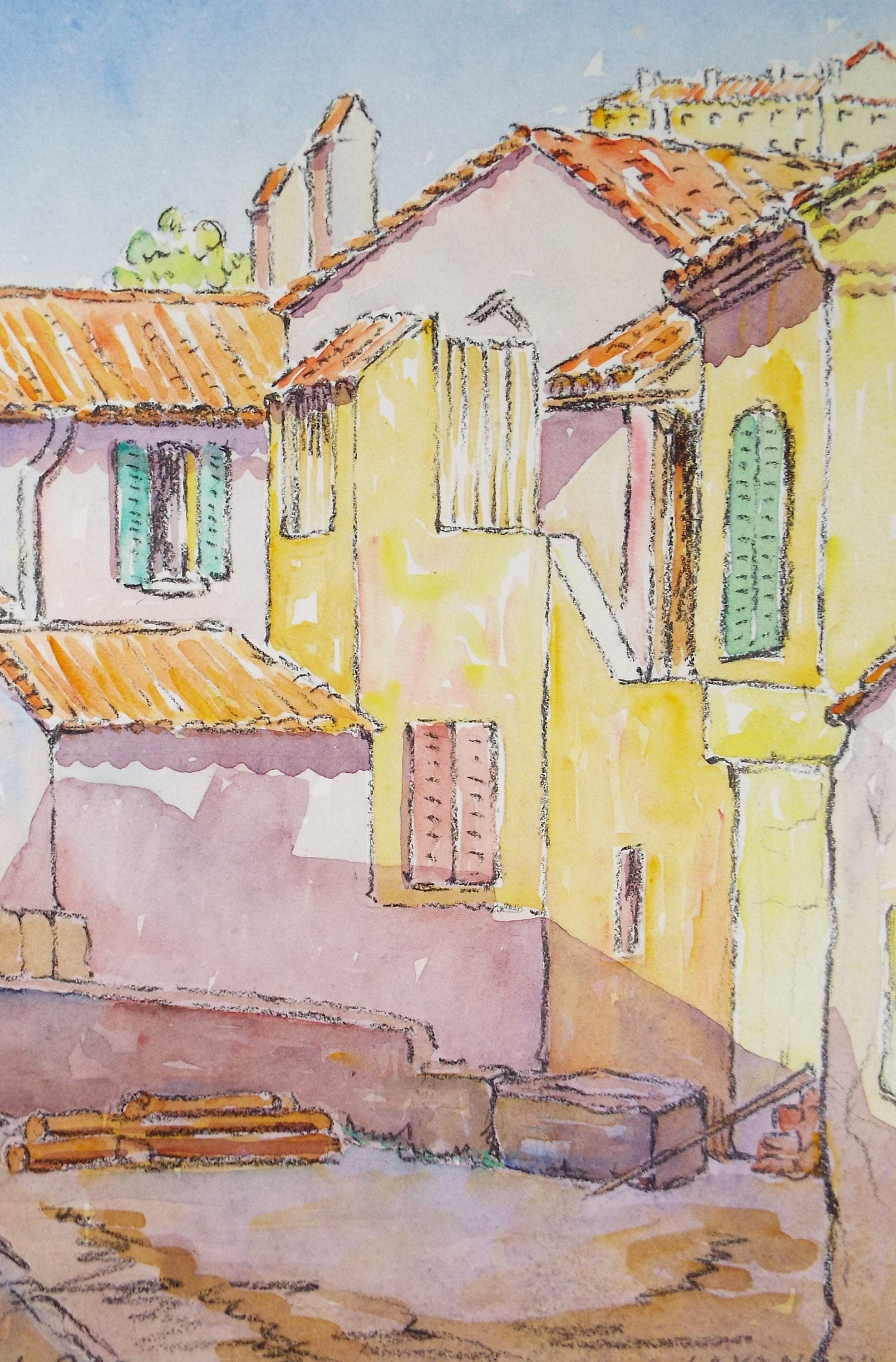 Original Watercolour & Pencil, 'Continental Street', Cicely Glyn de Beers (1891-1973), Dated 1937