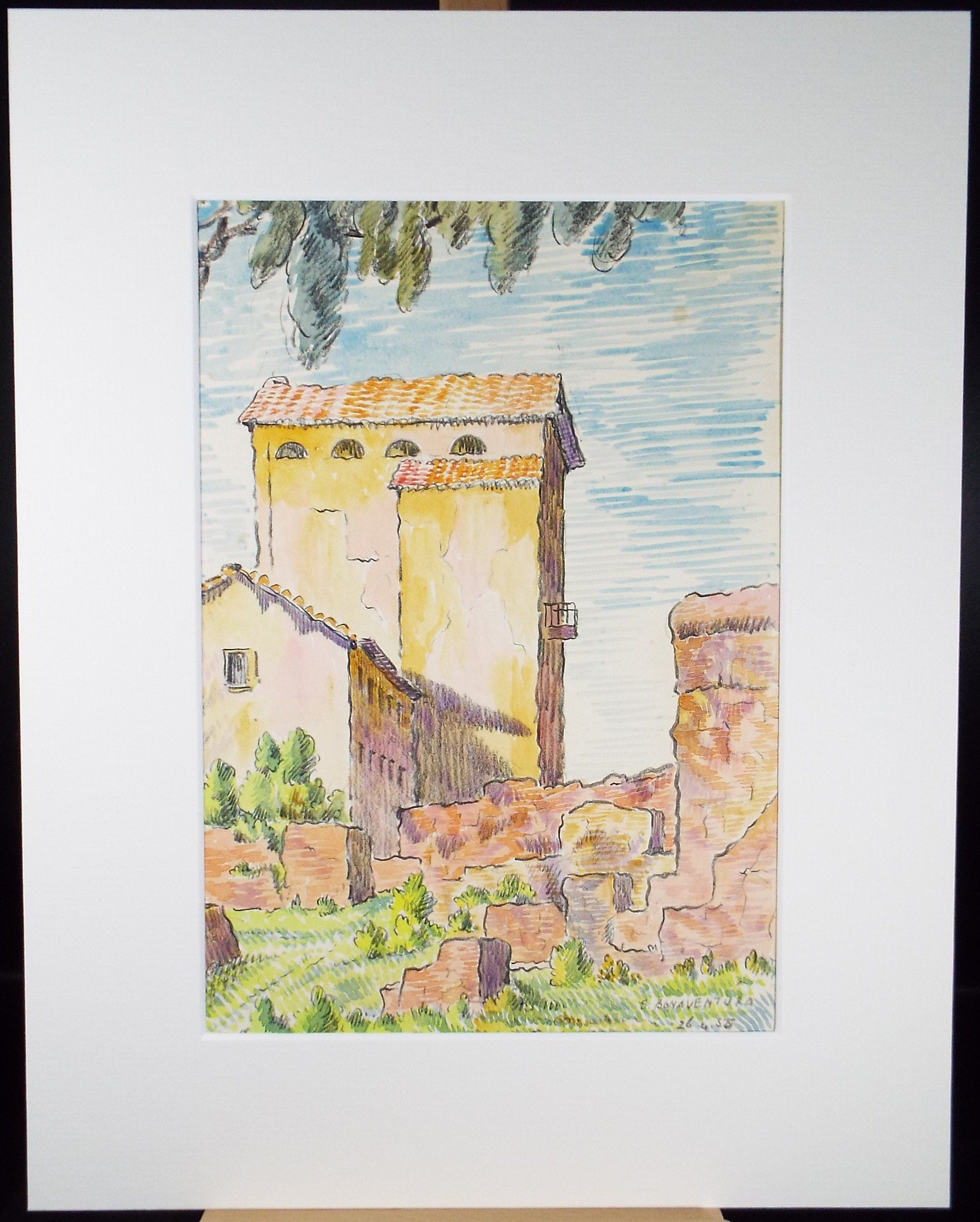 Original Watercolour & Pencil , 'S Benaventura', Cicely Glyn de Beers (1891-1973), Dated 1956