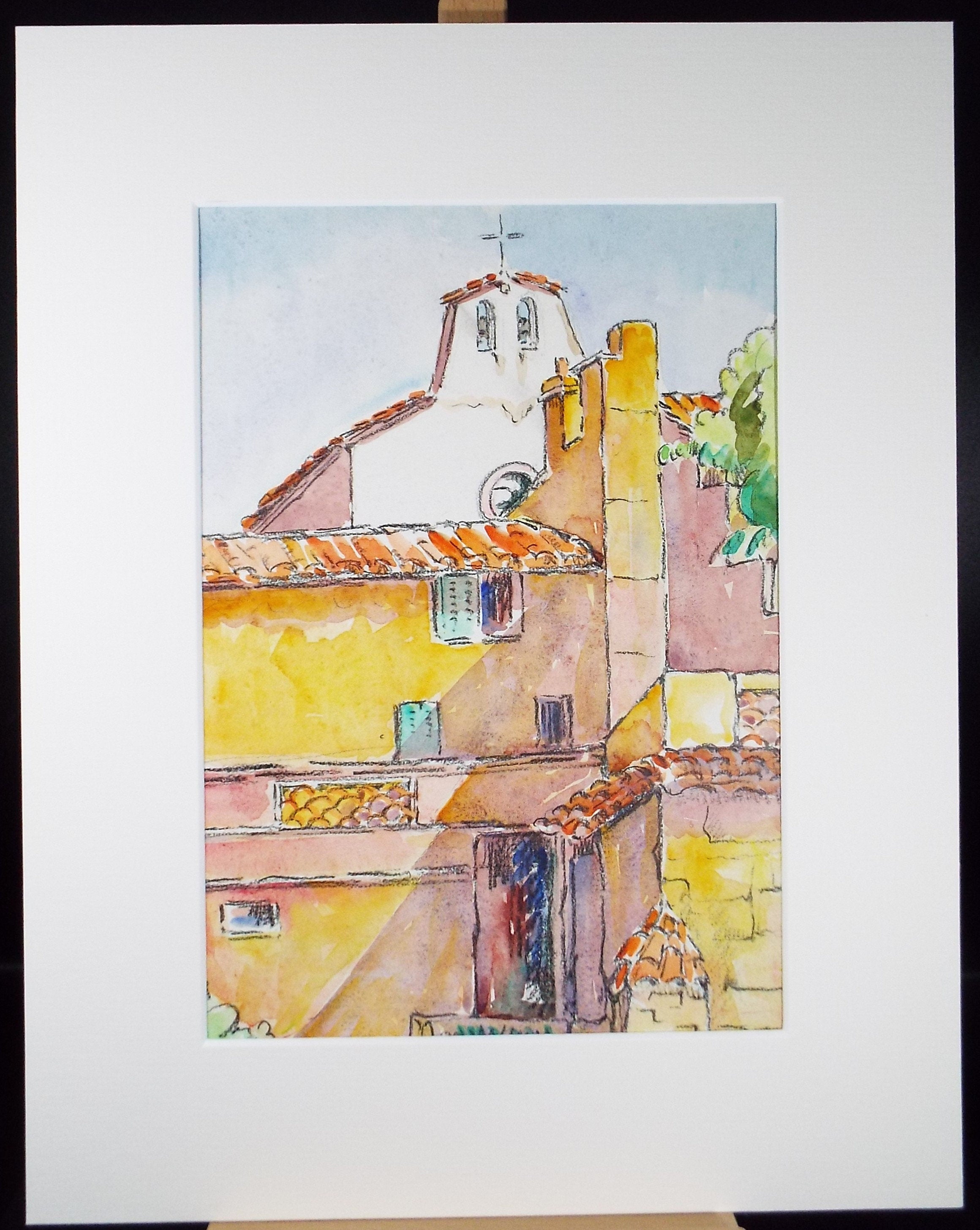 Original Watercolour & Pencil, 'Village Houses and Church', Cicely Glyn de Beers (1891-1973), Circa 1937