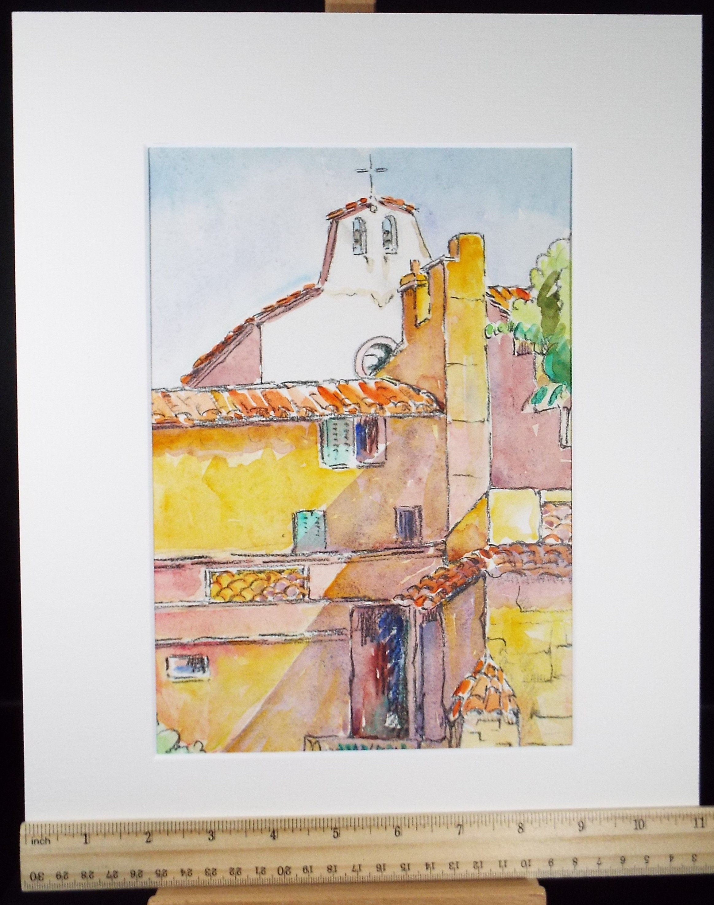 Original Watercolour & Pencil, 'Village Houses and Church', Cicely Glyn de Beers (1891-1973), Circa 1937
