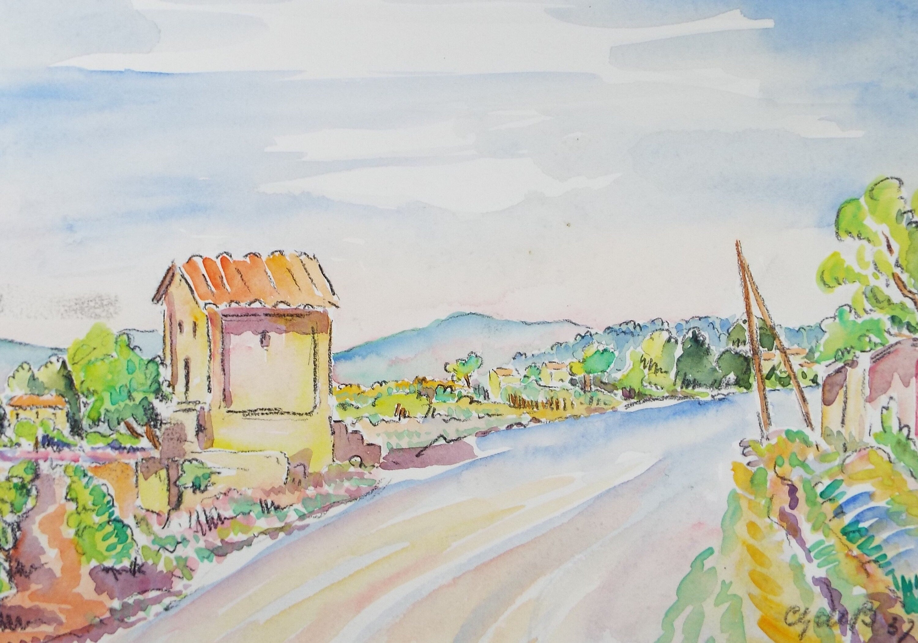 Original Watercolour & Pencil, 'Continental Track', Cicely Glyn de Beers (1891-1973), Circa 1937