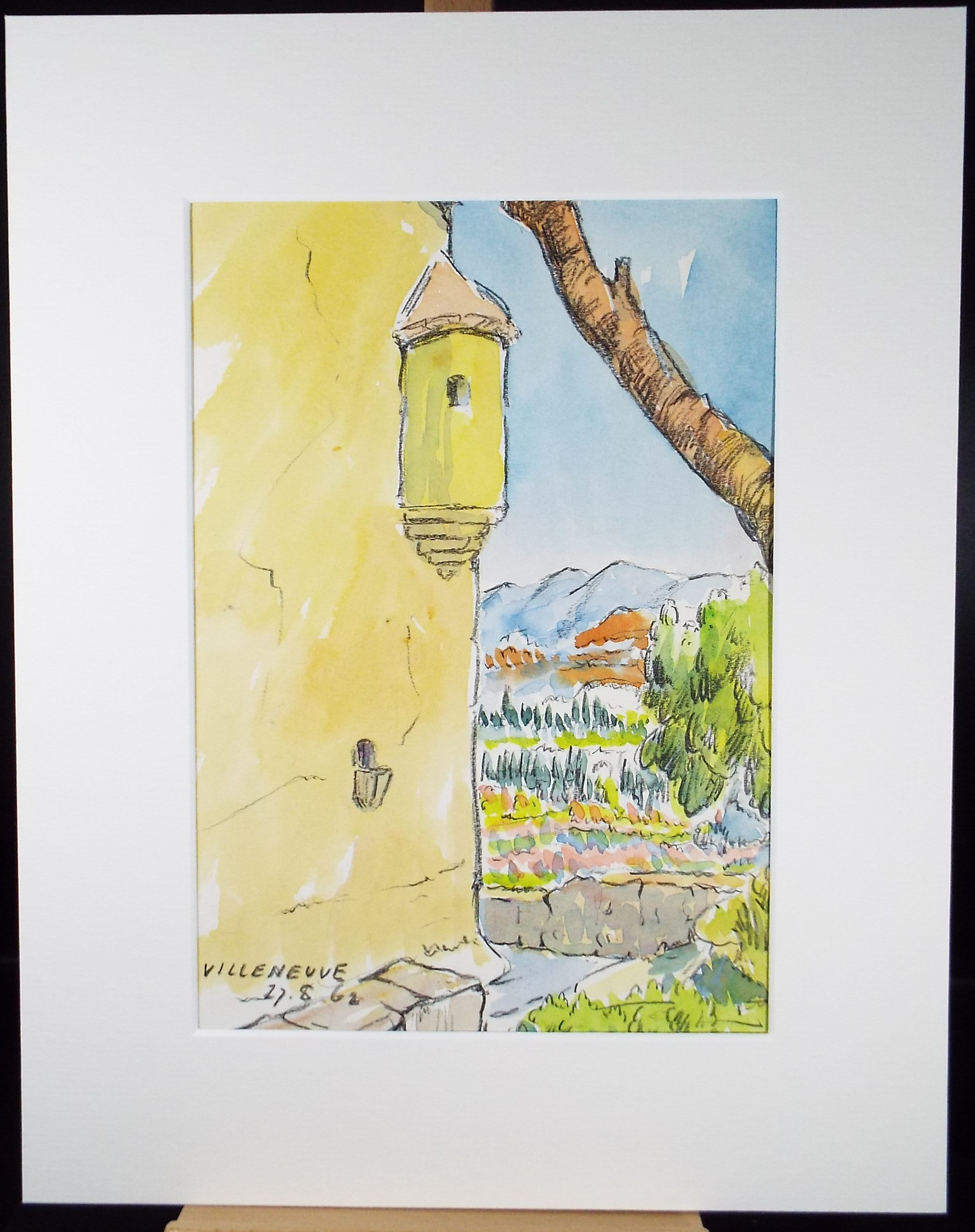 Original Watercolour & Pencil, 'Villeneuve', Cicely Glyn de Beers (1891-1973), Dated 1962