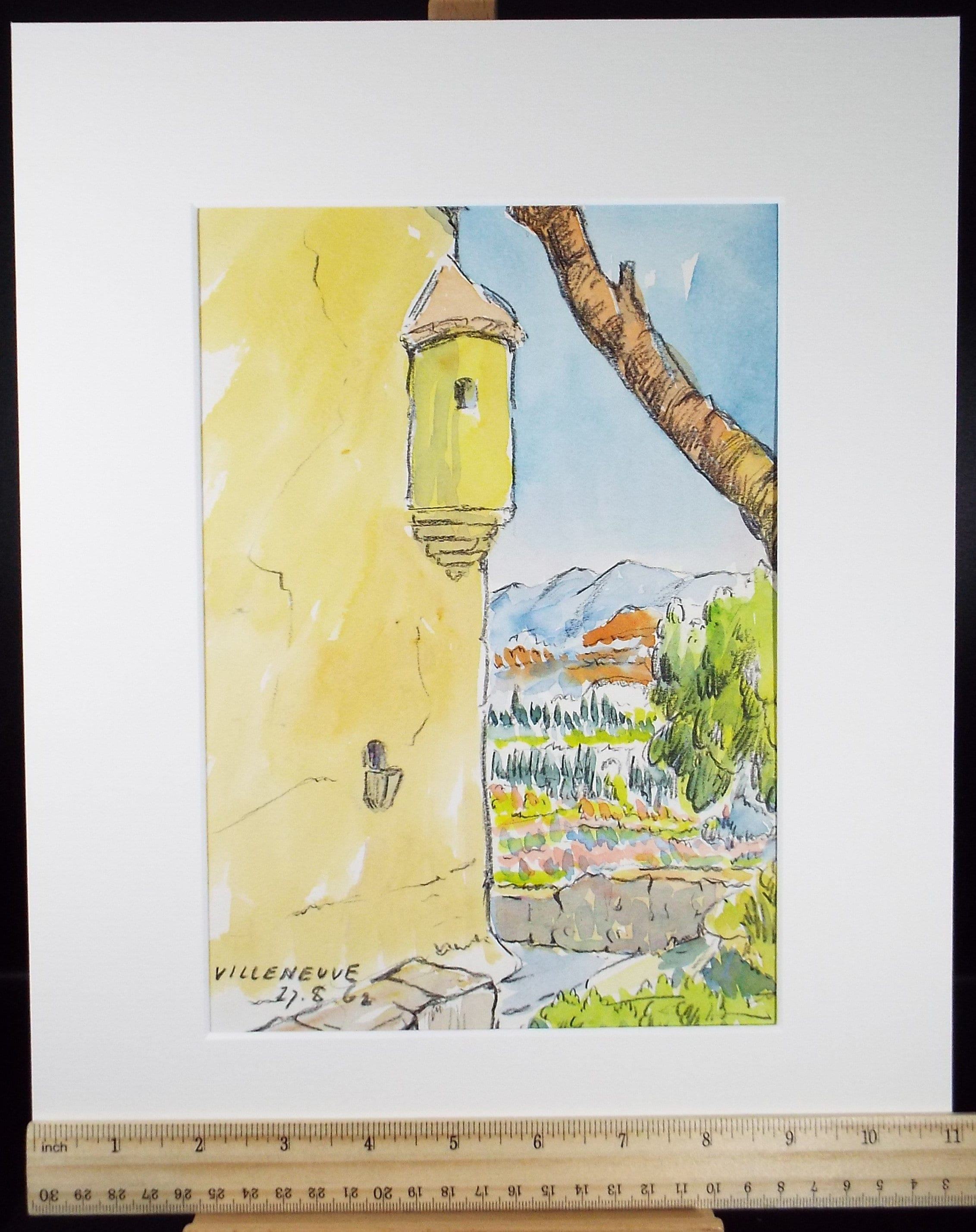 Original Watercolour & Pencil, 'Villeneuve', Cicely Glyn de Beers (1891-1973), Dated 1962