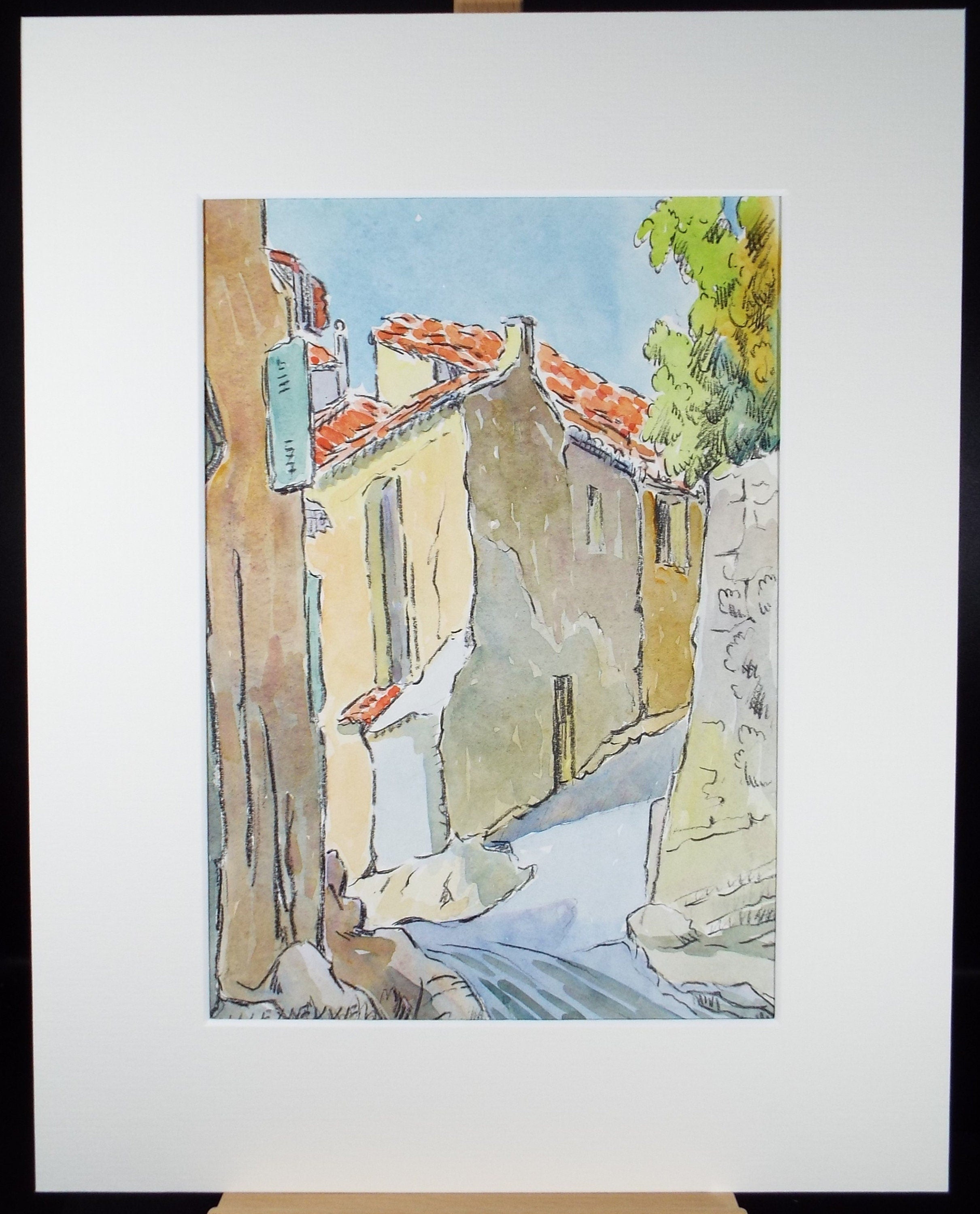 Original Watercolour & Pencil, 'Villeneuve', Cicely Glyn de Beers (1891-1973), Dated 1962