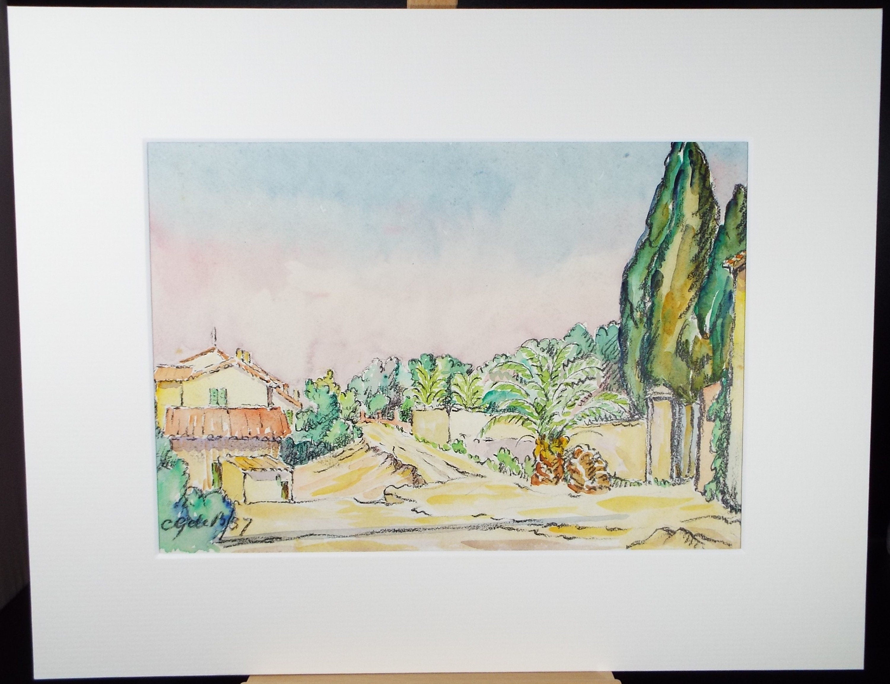 Original Watercolour & Pencil, 'Continental Street scene', Cicely Glyn de Beers (1891-1973), Dated 1937