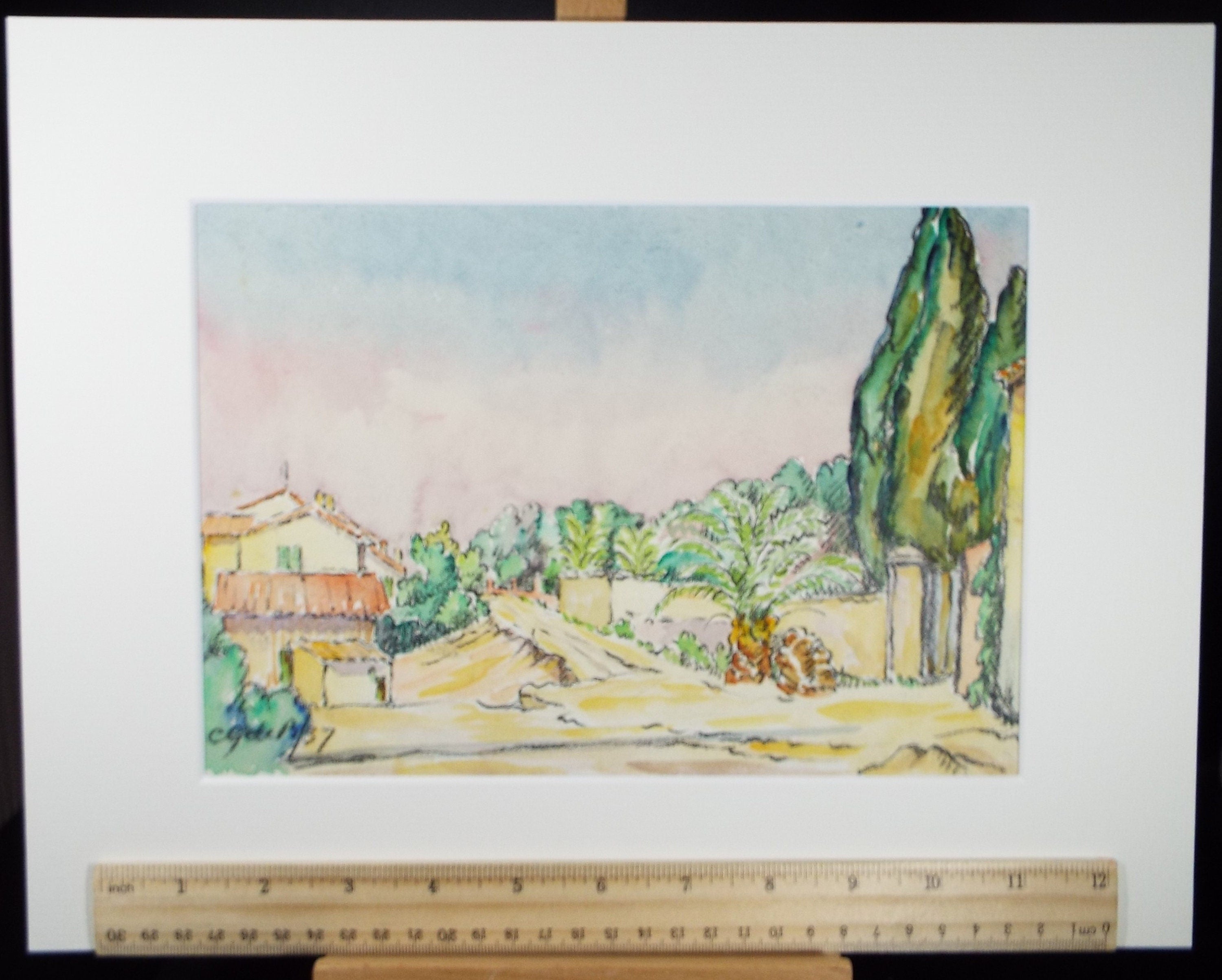 Original Watercolour & Pencil, 'Continental Street scene', Cicely Glyn de Beers (1891-1973), Dated 1937
