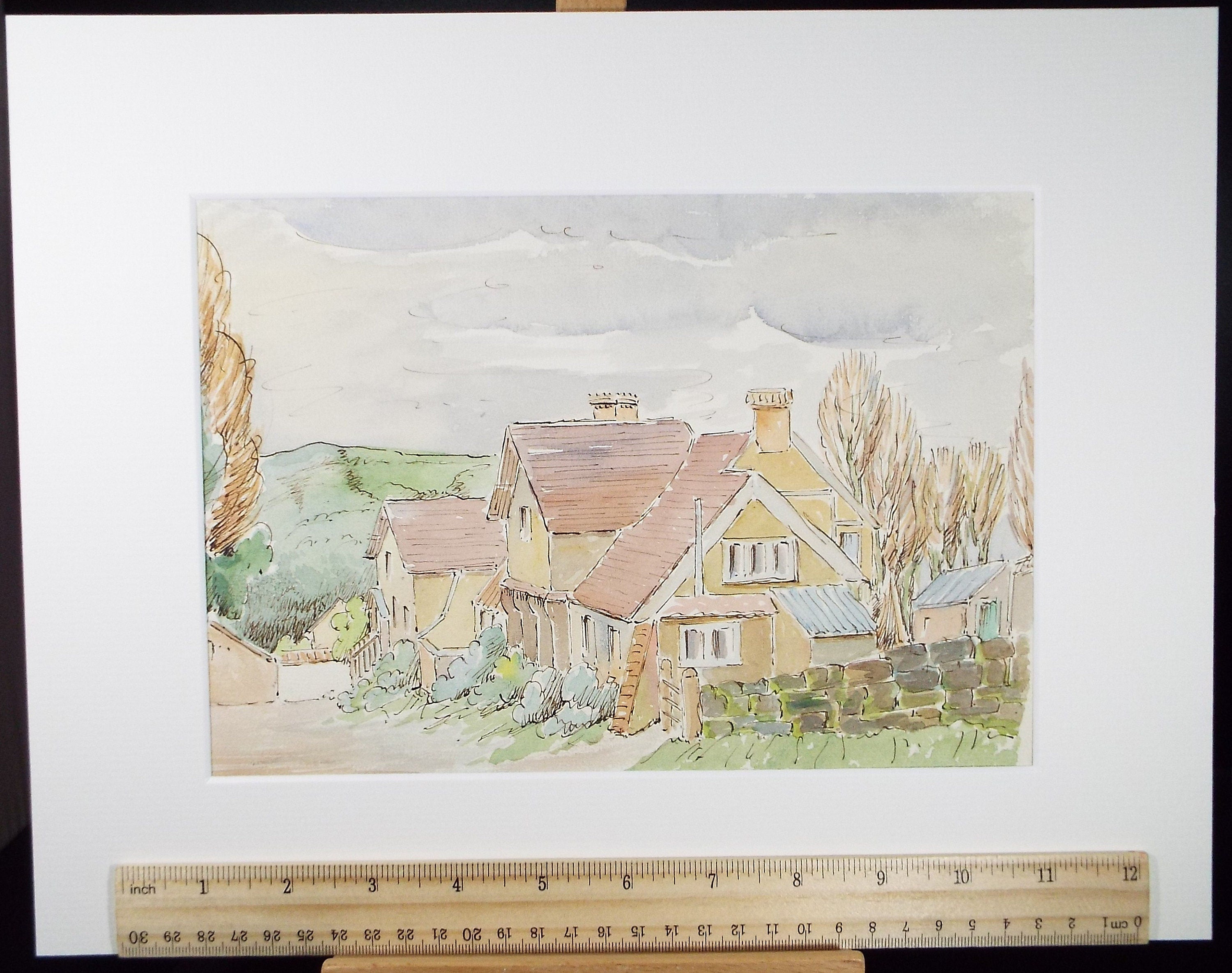 Original Watercolour & Ink, 'Country Cottage', Cicely Glyn de Beers (1891-1973), Dated 1948