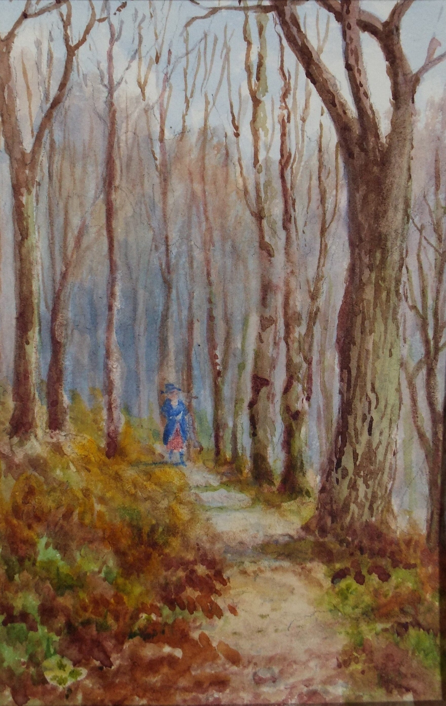 Original Watercolour, 'Figure in Woodland, Caerwys', Edwin Brown (1845-1936), circa 1920's