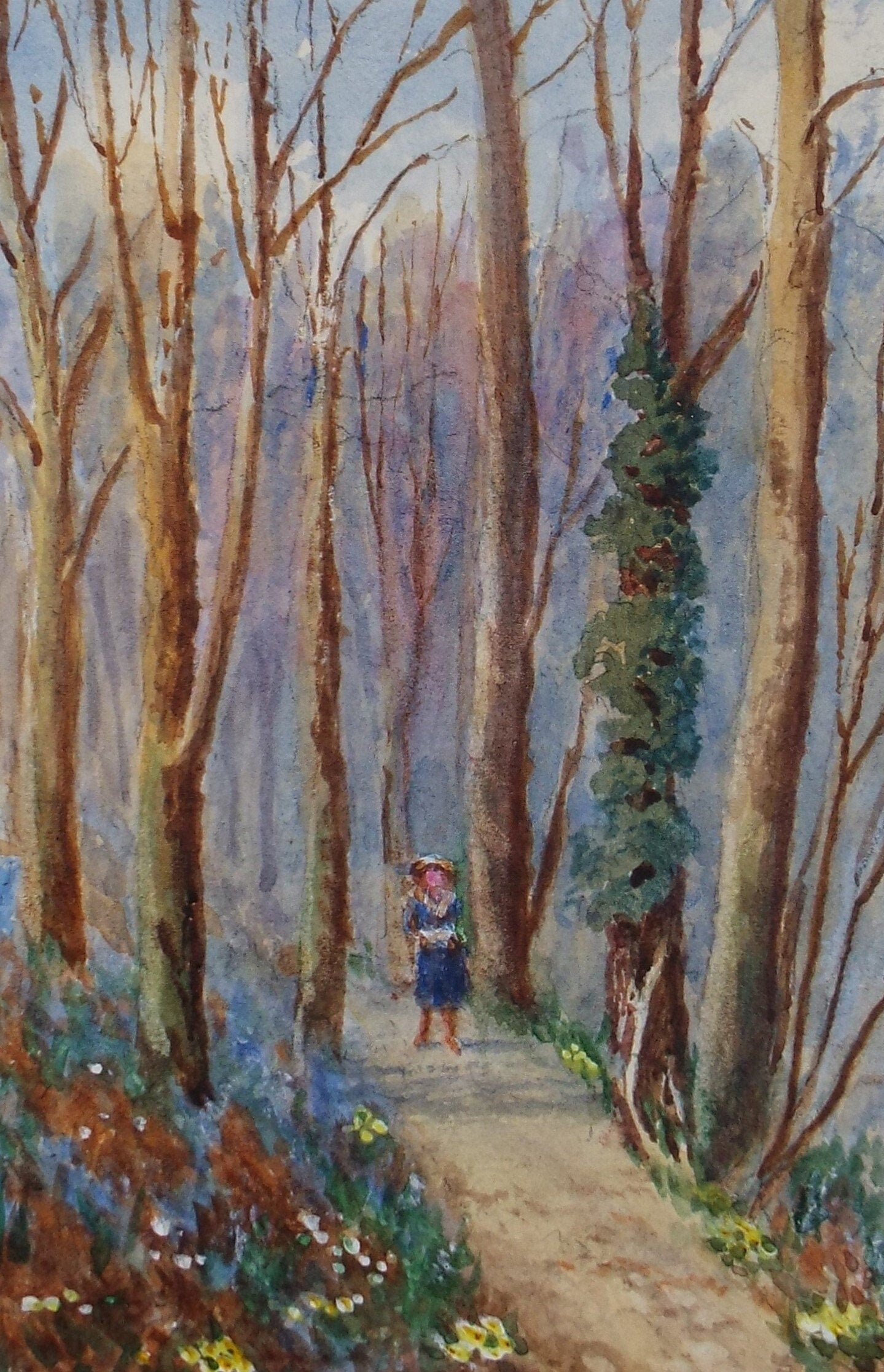 Original Watercolour, 'Figure in Woodland, Caerwys', Edwin Brown (1845-1936), circa 1920's