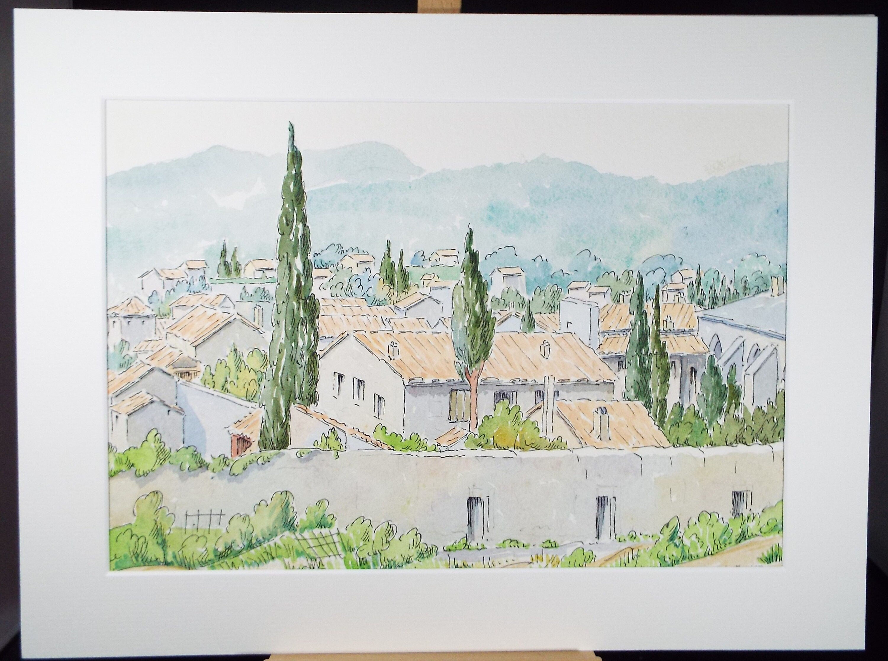Original Watercolour & Ink , 'Villeneuve', Cicely Glyn de Beers (1891-1973), Dated 1963