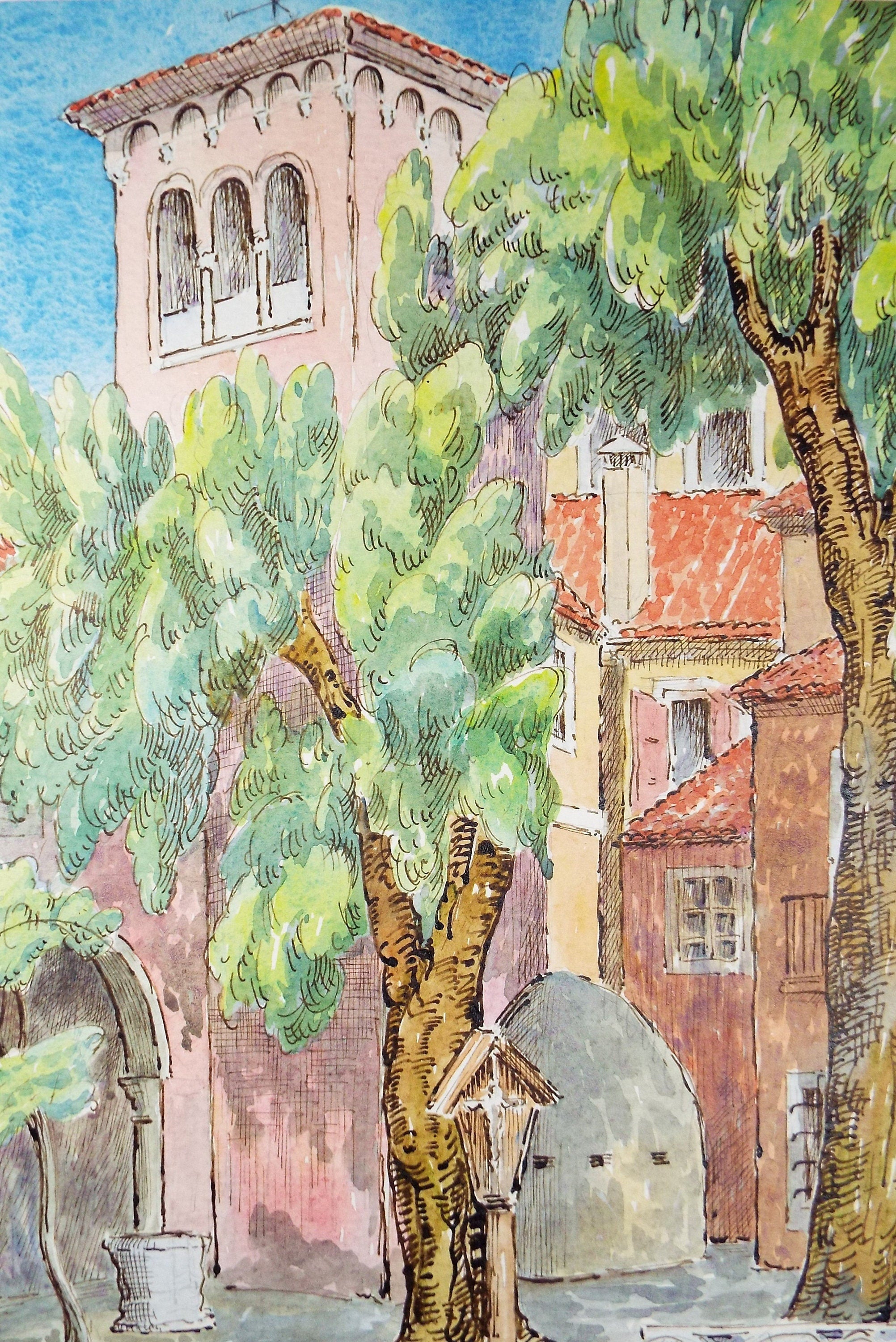 Original Watercolour & Pencil, 'Campo san Zacaria', Cicely Glyn de Beers (1891-1973), Dated 1958