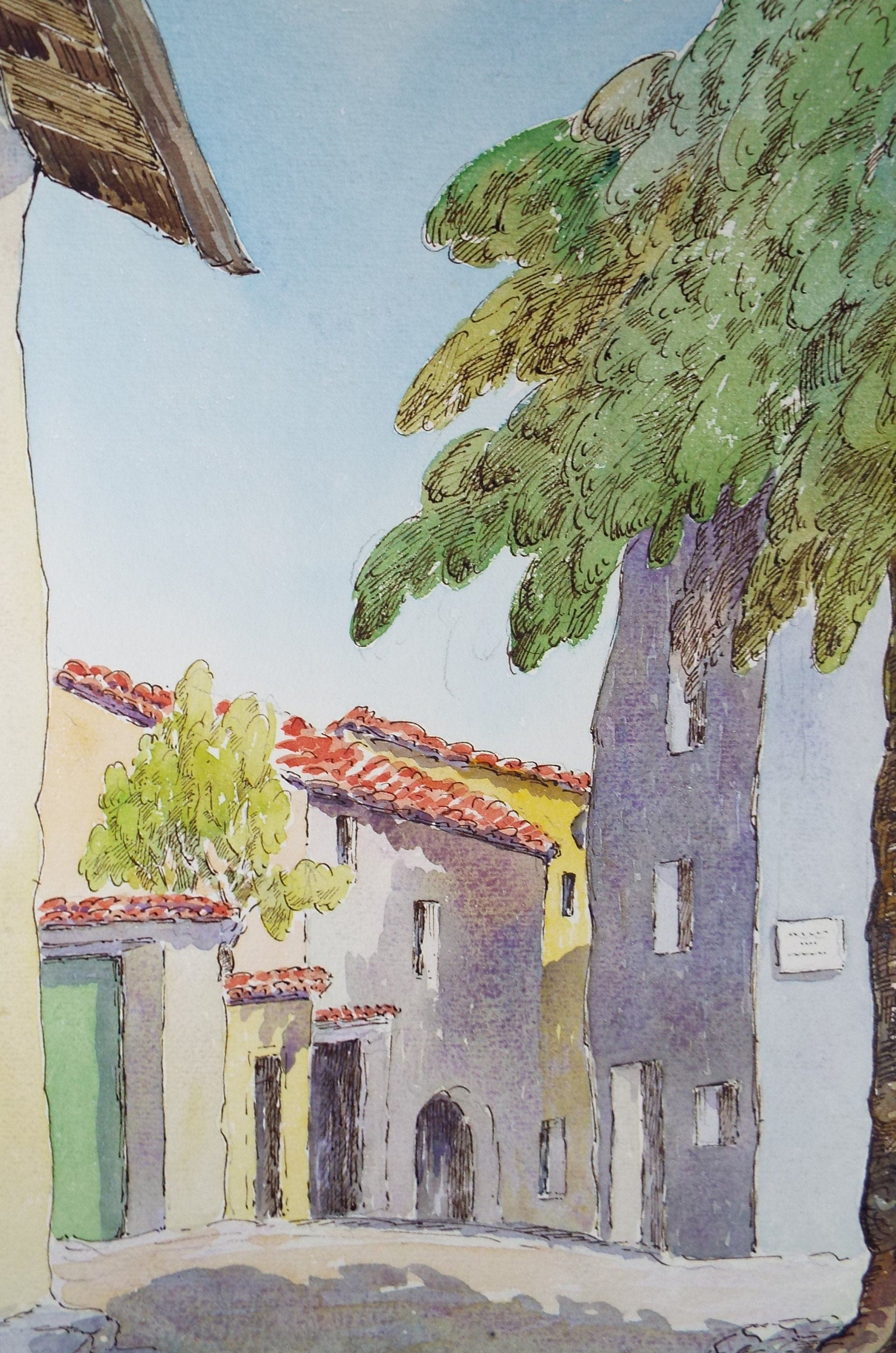 Original Watercolour & Pencil, 'Continental street view', Cicely Glyn de Beers (1891-1973), Dated 1960