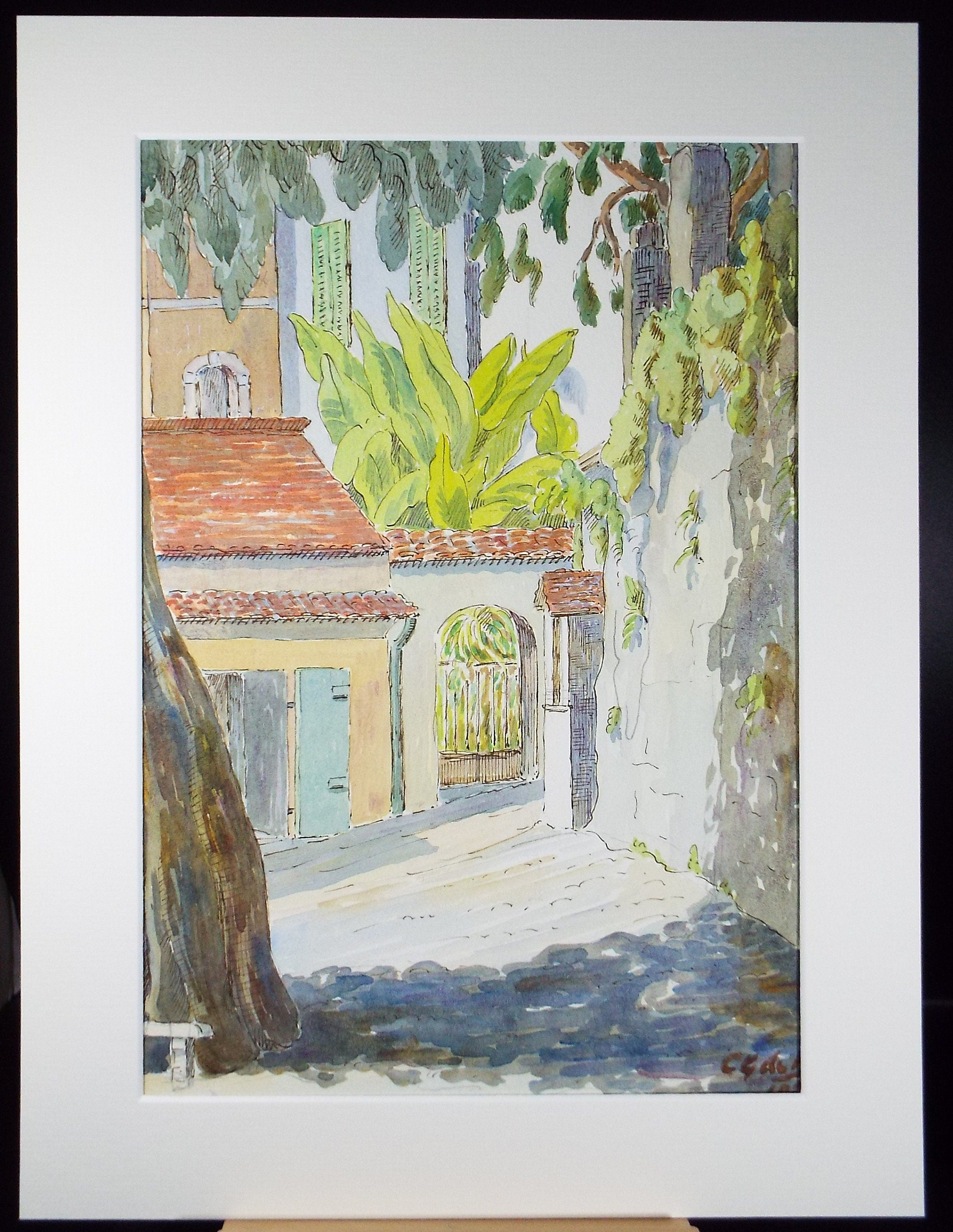 Original Watercolour & Pencil, 'Continental Street View', Cicely Glyn de Beers (1891-1973), Dated 1960