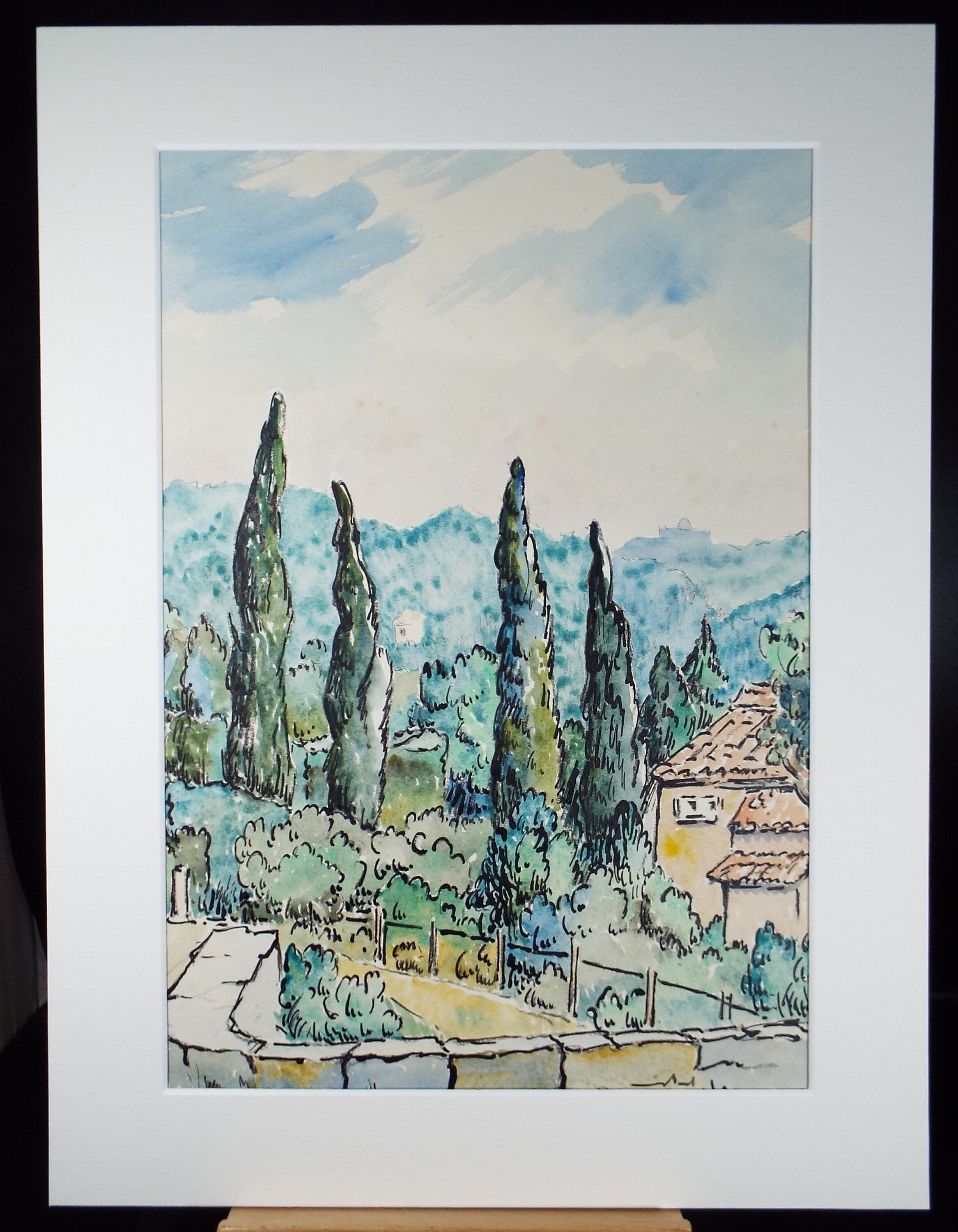 Original Watercolour & Pencil, 'Mougins', Cicely Glyn de Beers (1891-1973), Dated 1960