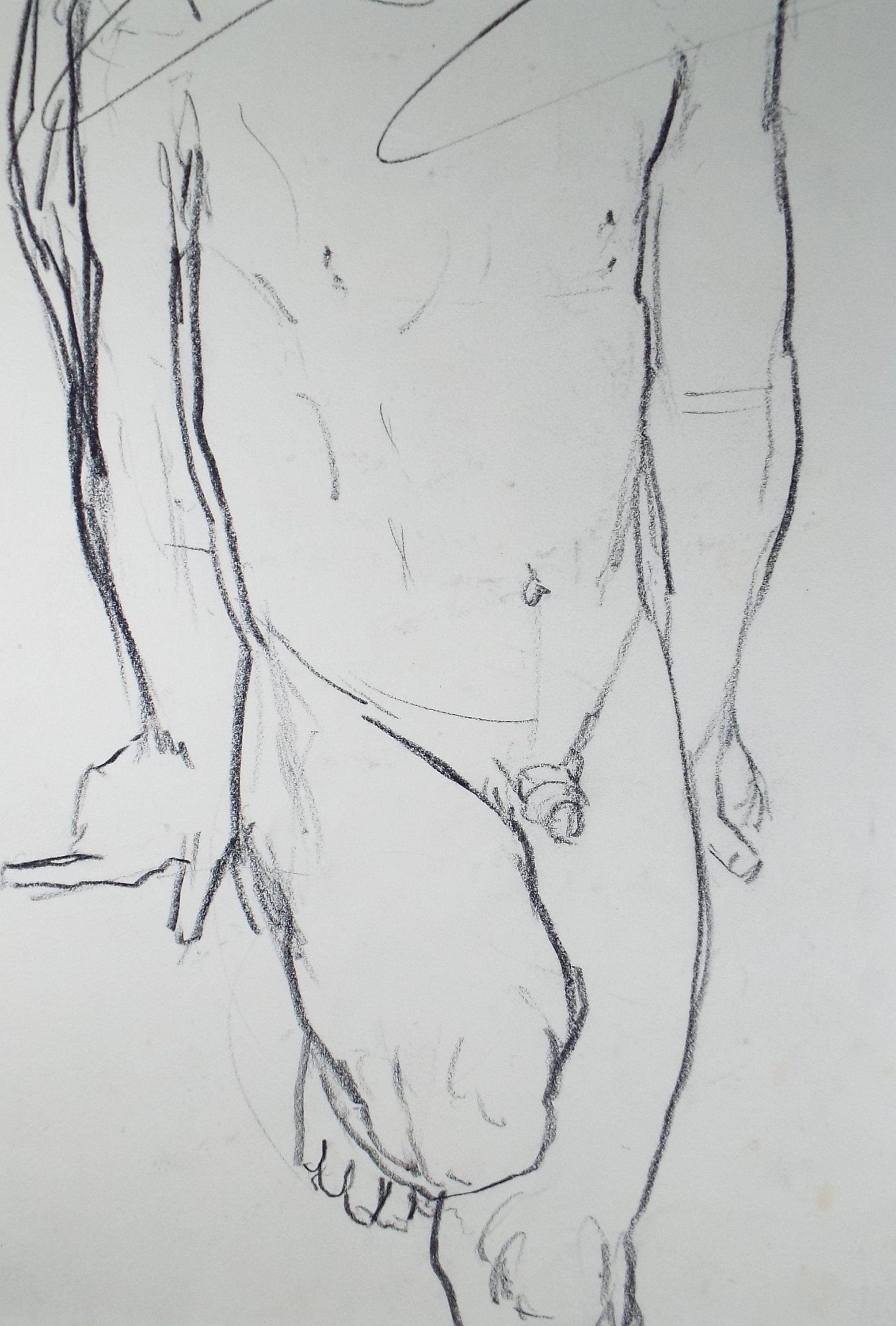 Original Conte Drawing, 'Male Nude' Leslie Duxbury ARCA (1921-2001), Circa 1970's