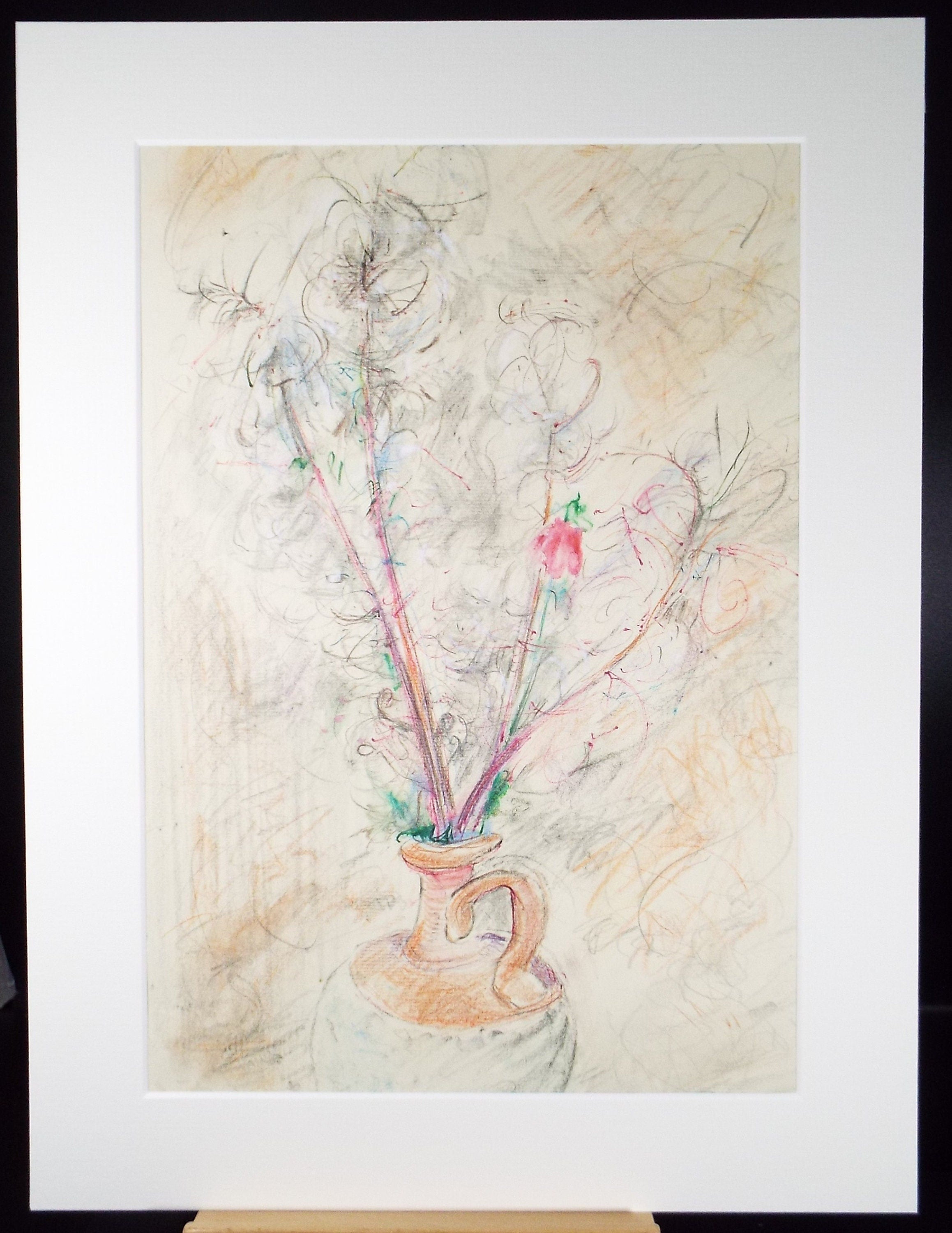 Original Coloured Pencil drawing 'Flowers Still Life', Leslie Duxbury ARCA (1921-2001), Circa 1950's