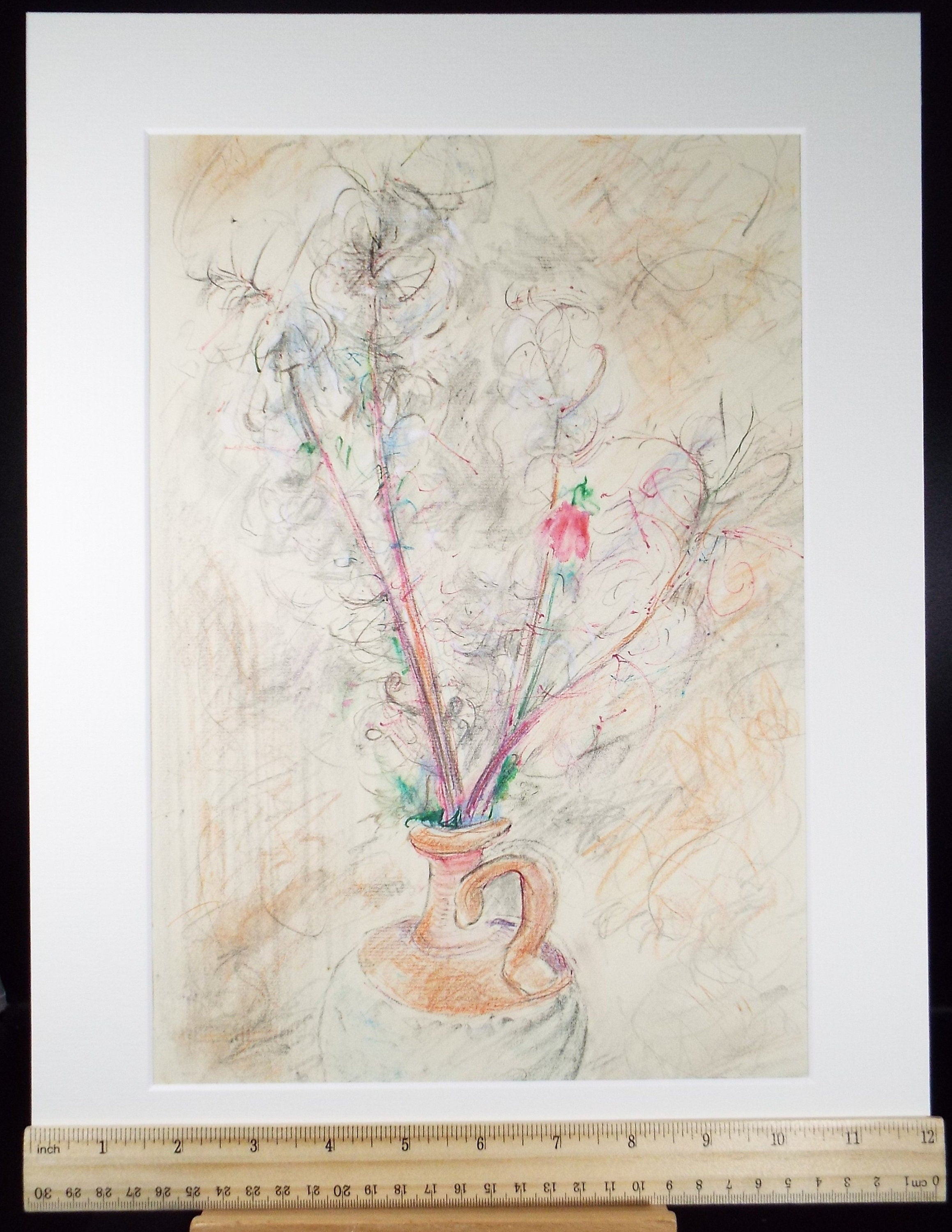 Original Coloured Pencil drawing 'Flowers Still Life', Leslie Duxbury ARCA (1921-2001), Circa 1950's