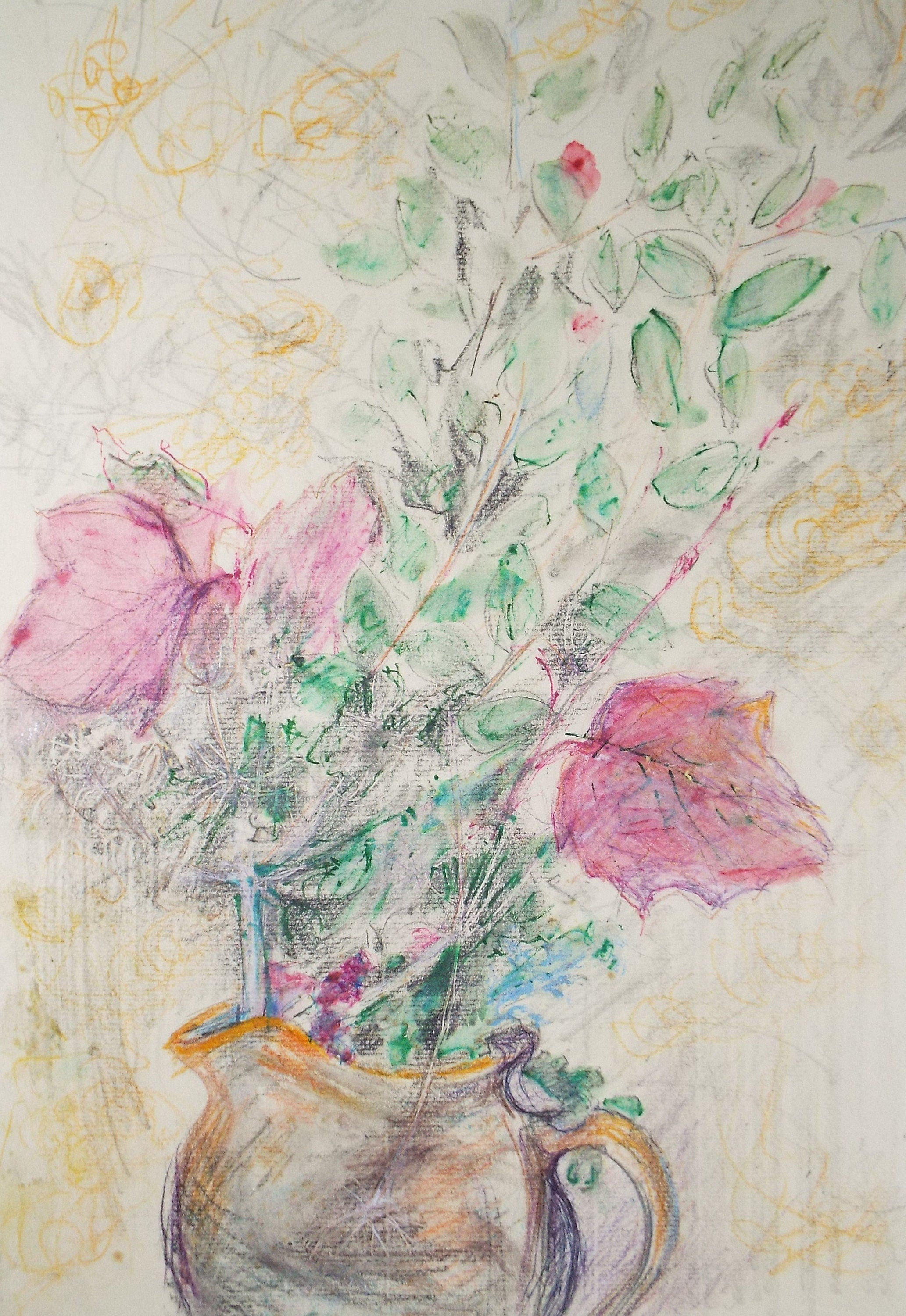 Original Coloured Pencil drawing 'Flowers Still Life', Leslie Duxbury ARCA (1921-2001), Circa 1950's