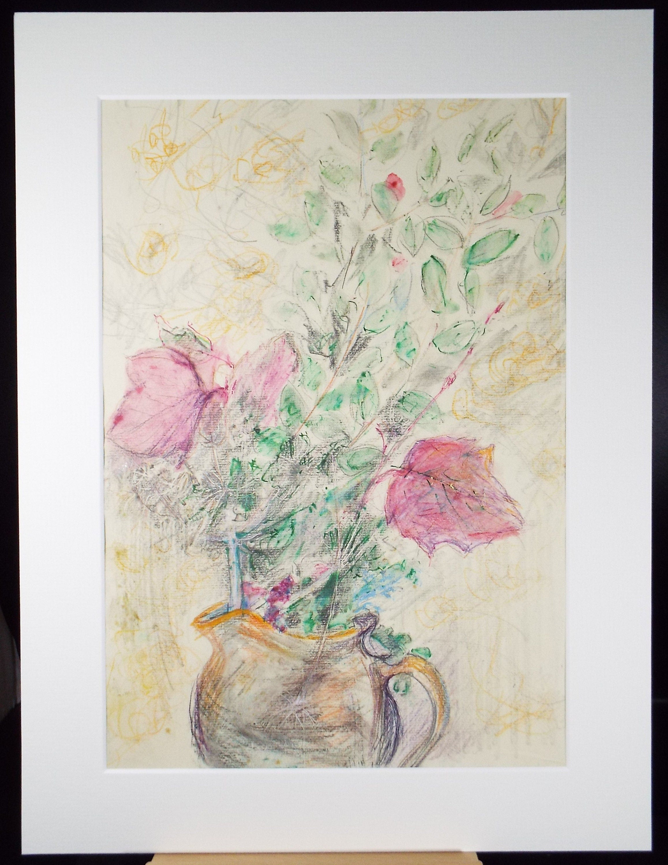 Original Coloured Pencil drawing 'Flowers Still Life', Leslie Duxbury ARCA (1921-2001), Circa 1950's